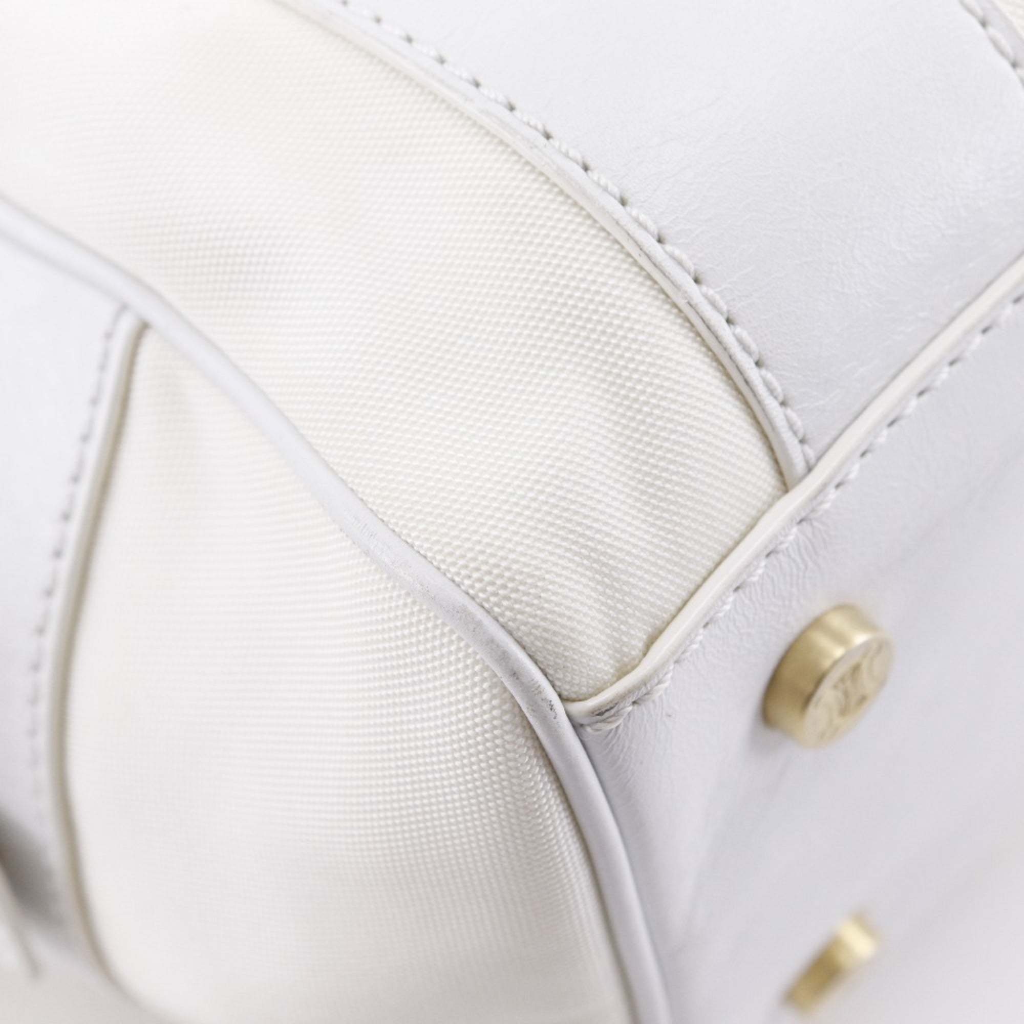Celine White Nylon Canvas Leather Boston Bag Handbag (Pre-Owned)