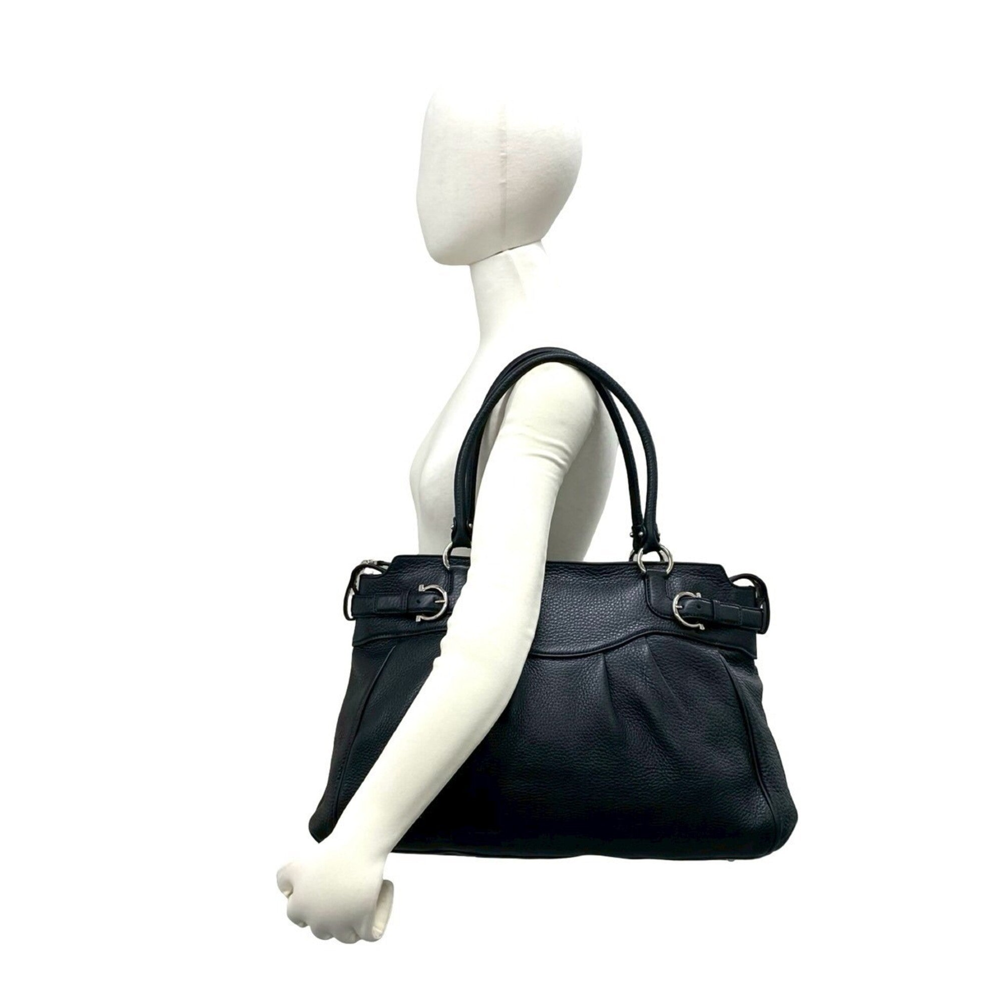 Salvatore Ferragamo Black Leather Handbag Tote Bag (Pre-Owned)