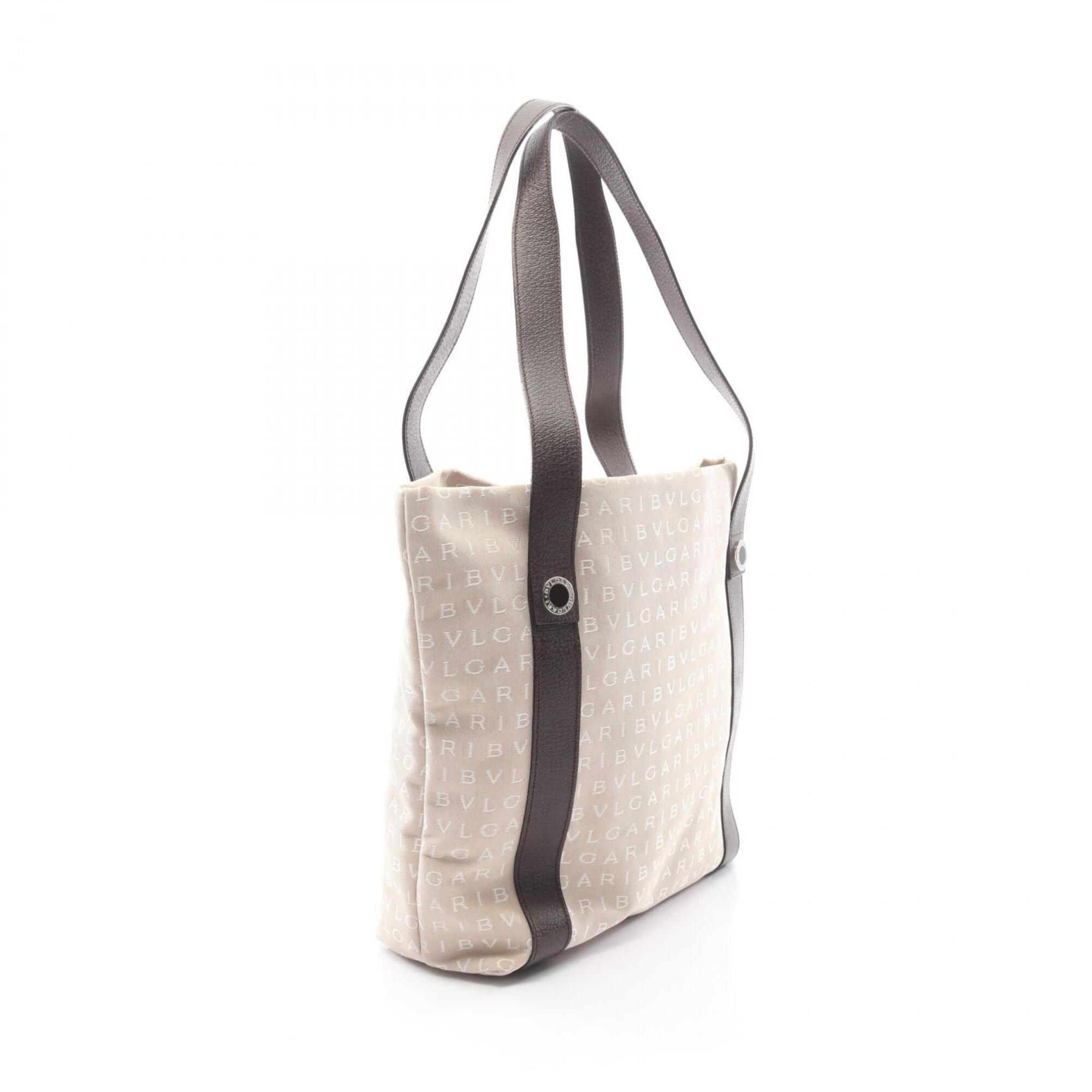 Bvlgari Beige Brown Canvas Leather Handbag Tote Bag (Pre-Owned)