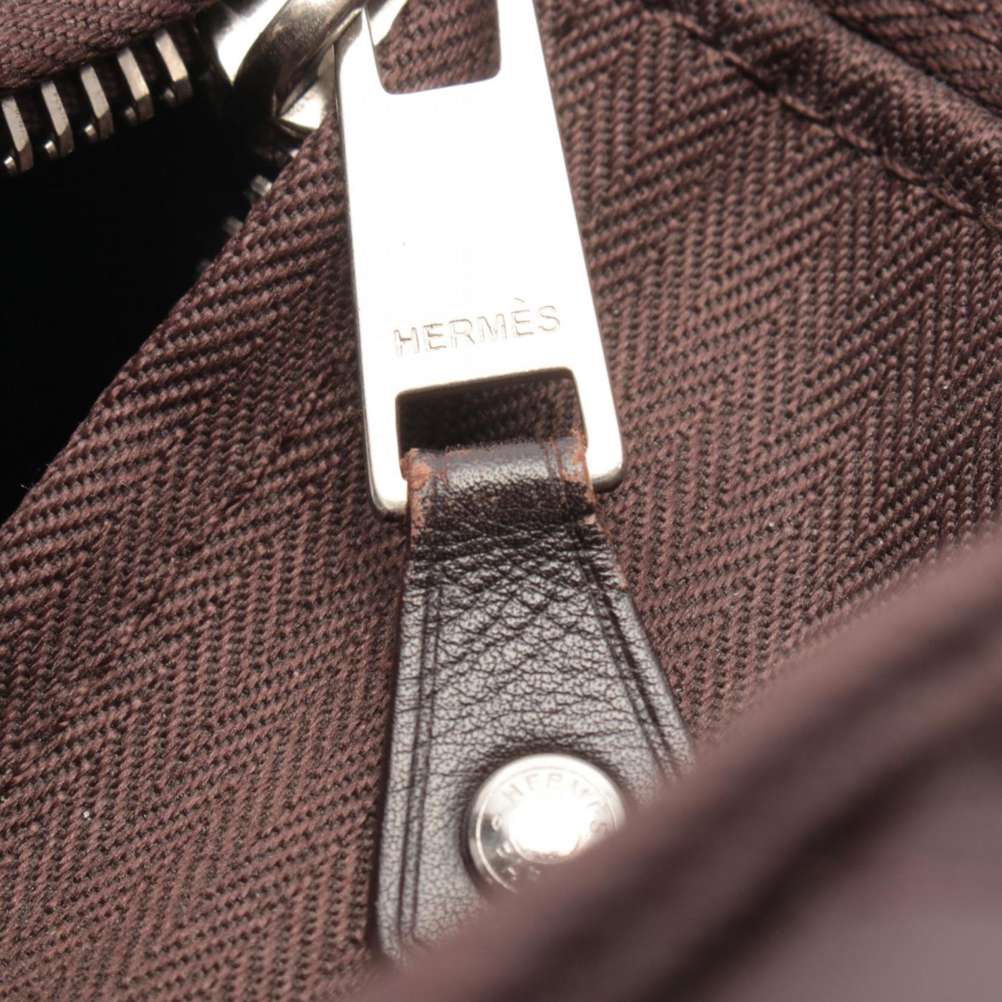 Hermes Brown Canvas Leather Handbag (Pre-Owned)