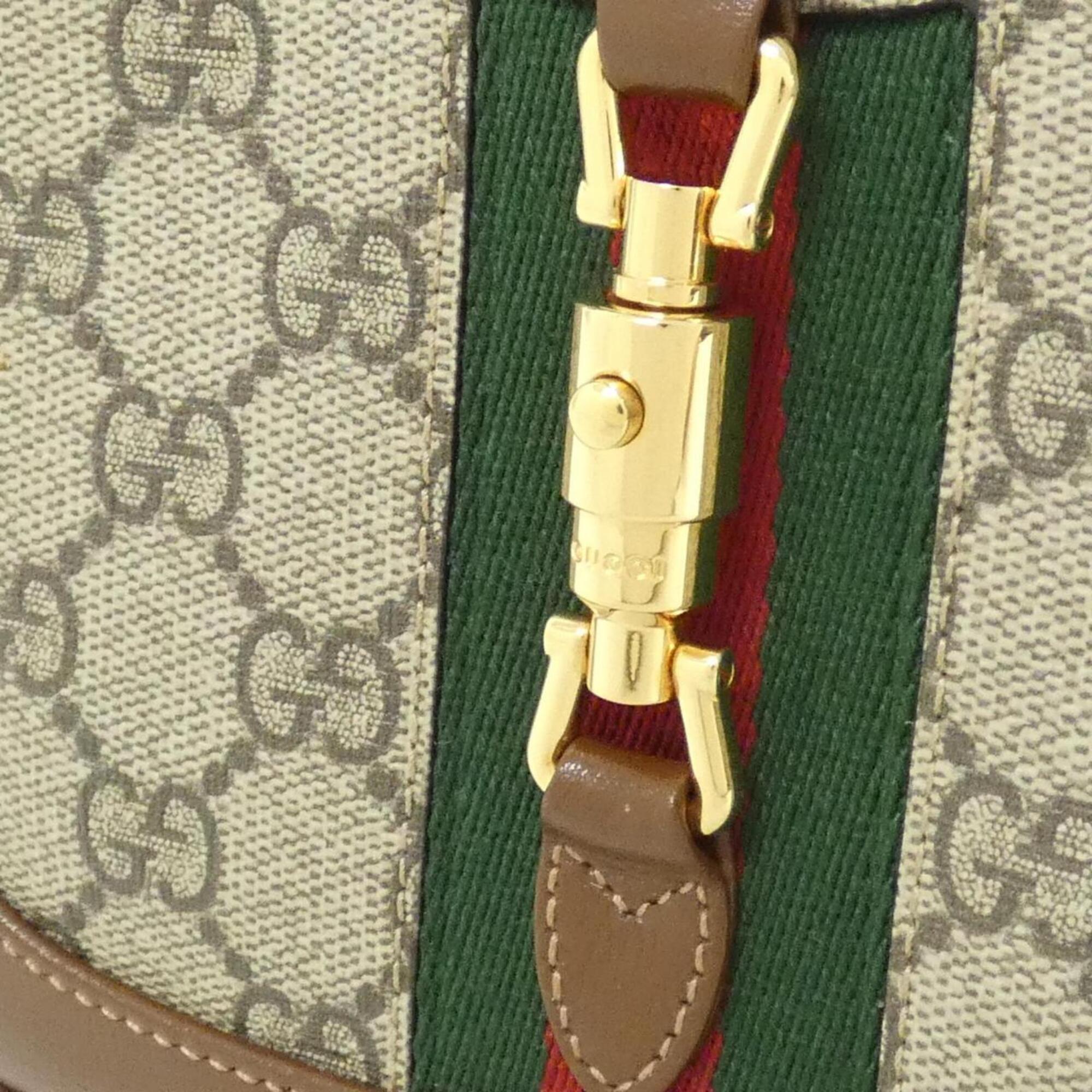Gucci Beige Brown Gg Supreme Canvas Leather Handbag (Pre-Owned)