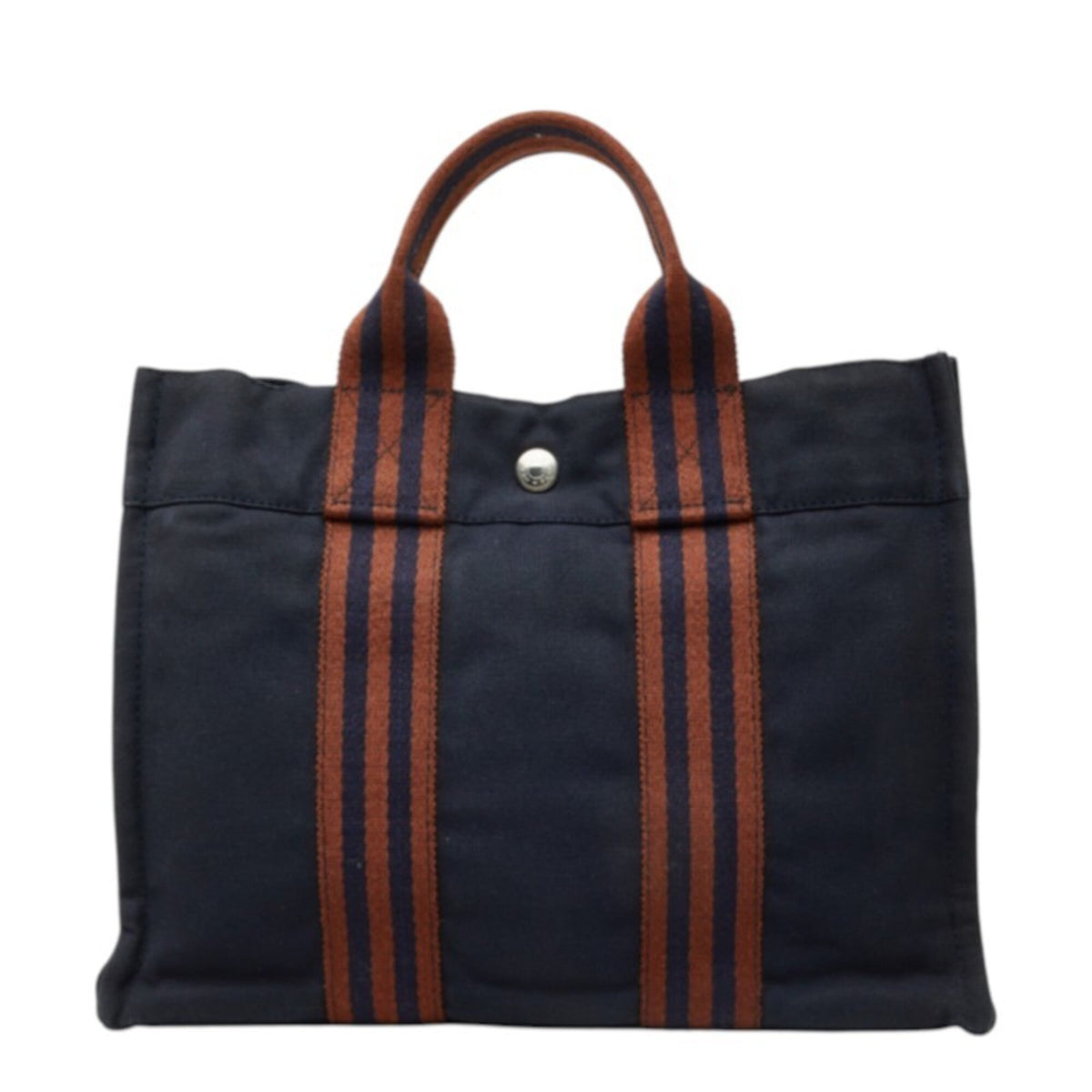 Hermes Brown Navy Cotton Handbag Tote Bag (Pre-Owned)