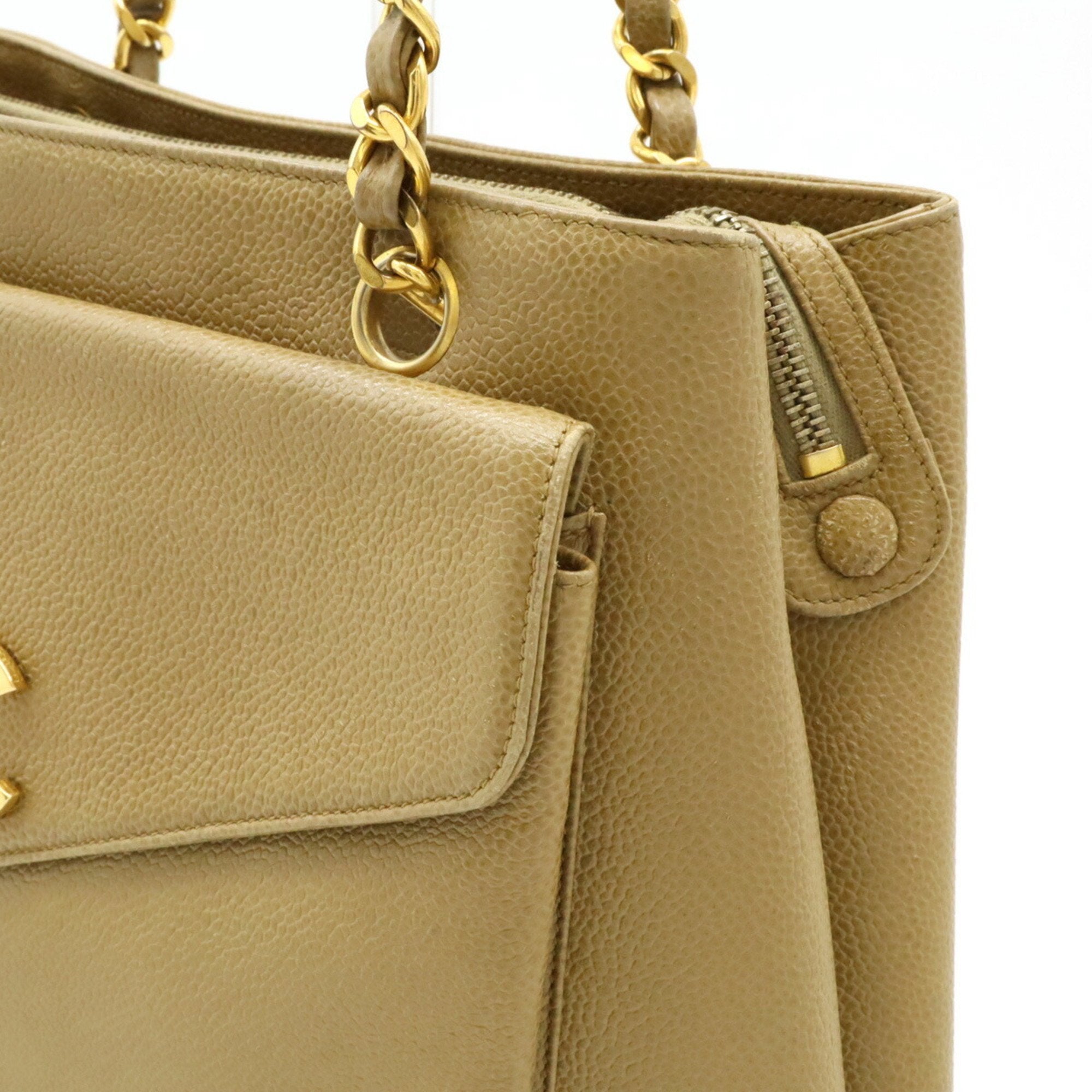 Chanel Beige Khaki Caviar Leather Shoulder Bag Tote Bag (Pre-Owned)