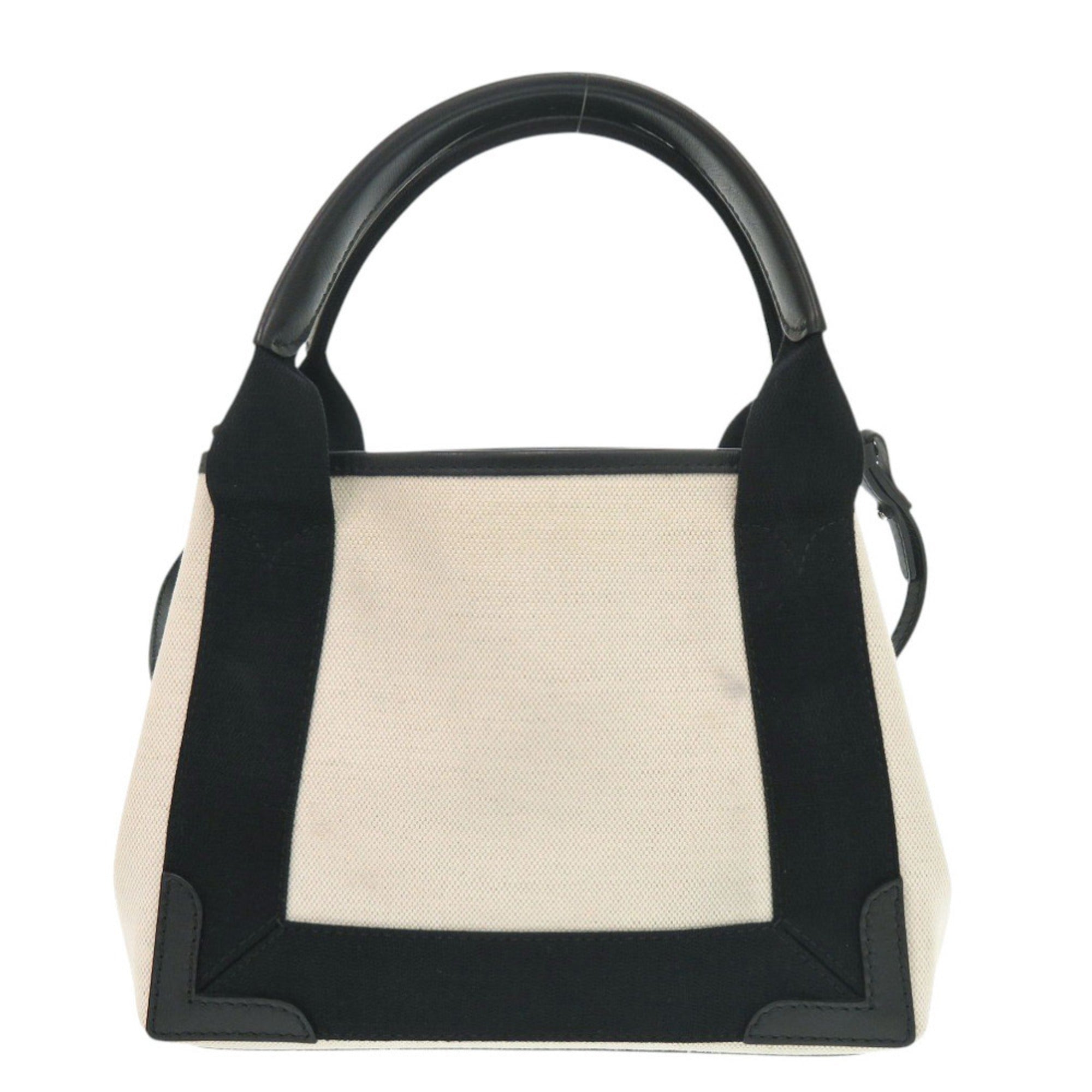 Balenciaga Black Light Beige Canvas Leather Handbag (Pre-Owned)
