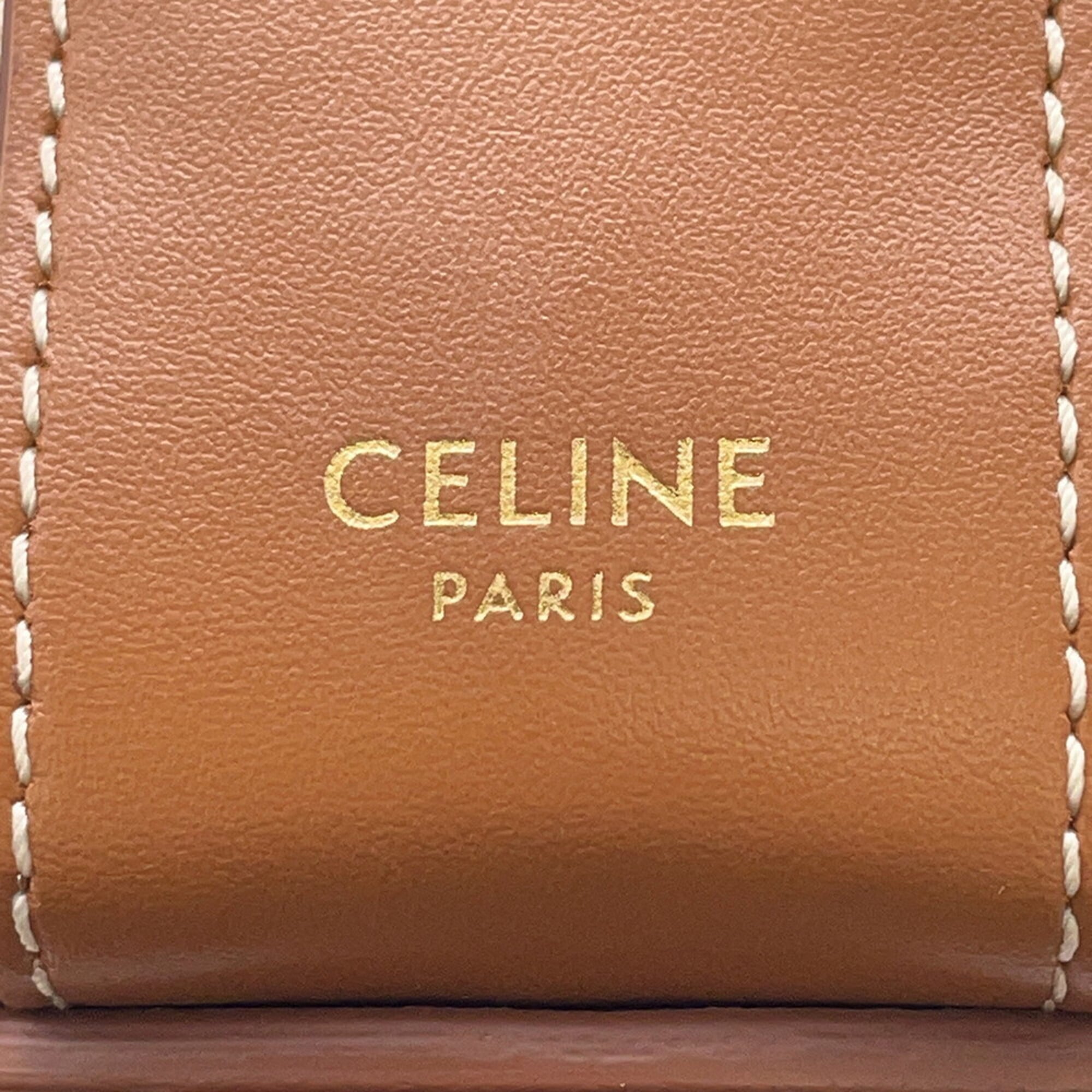 Celine Beige Brown Red Color Leather Canvas Handbag Shoulder Bag (Pre-Owned)