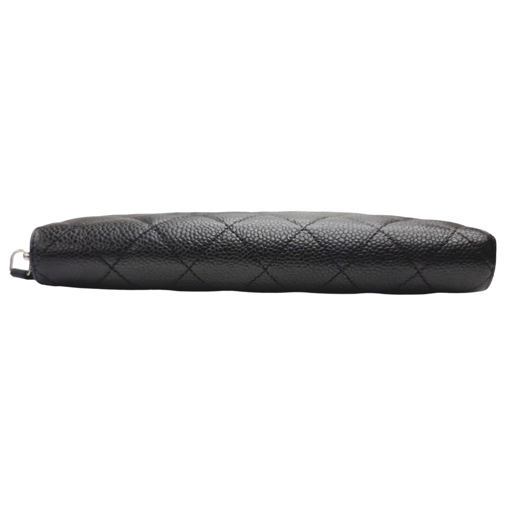 Chanel Black Grained Calfskin Long Wallet (Bi-Fold) (Pre-Owned)