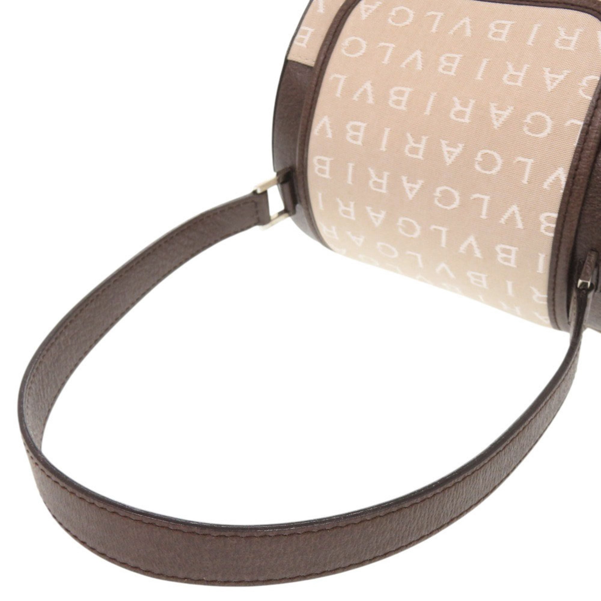 Bvlgari Beige Brown Canvas Leather Handbag Shoulder Bag (Pre-Owned)