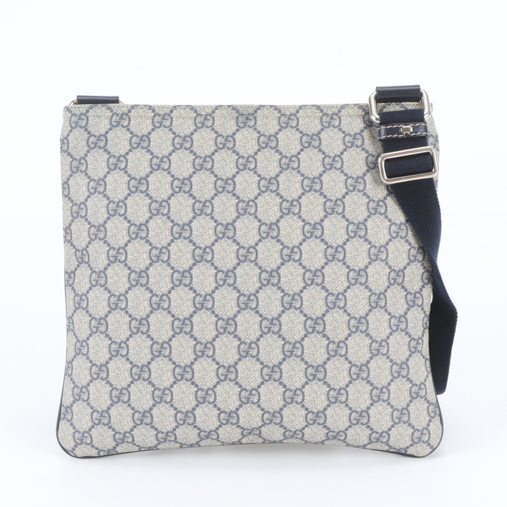 Gucci Gray Navy Leather Coated Canvas Messenger Bag Shoulder Bag (Pre-Owned)