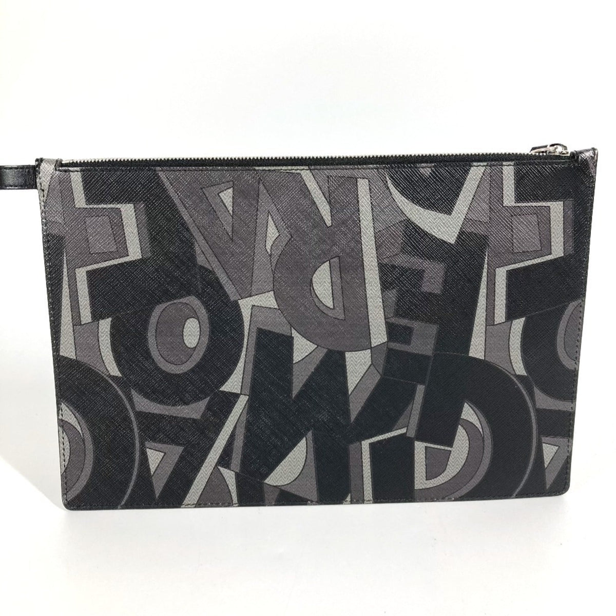 Salvatore Ferragamo Black Gray Leather Clutch Bag Pouch (Pre-Owned)