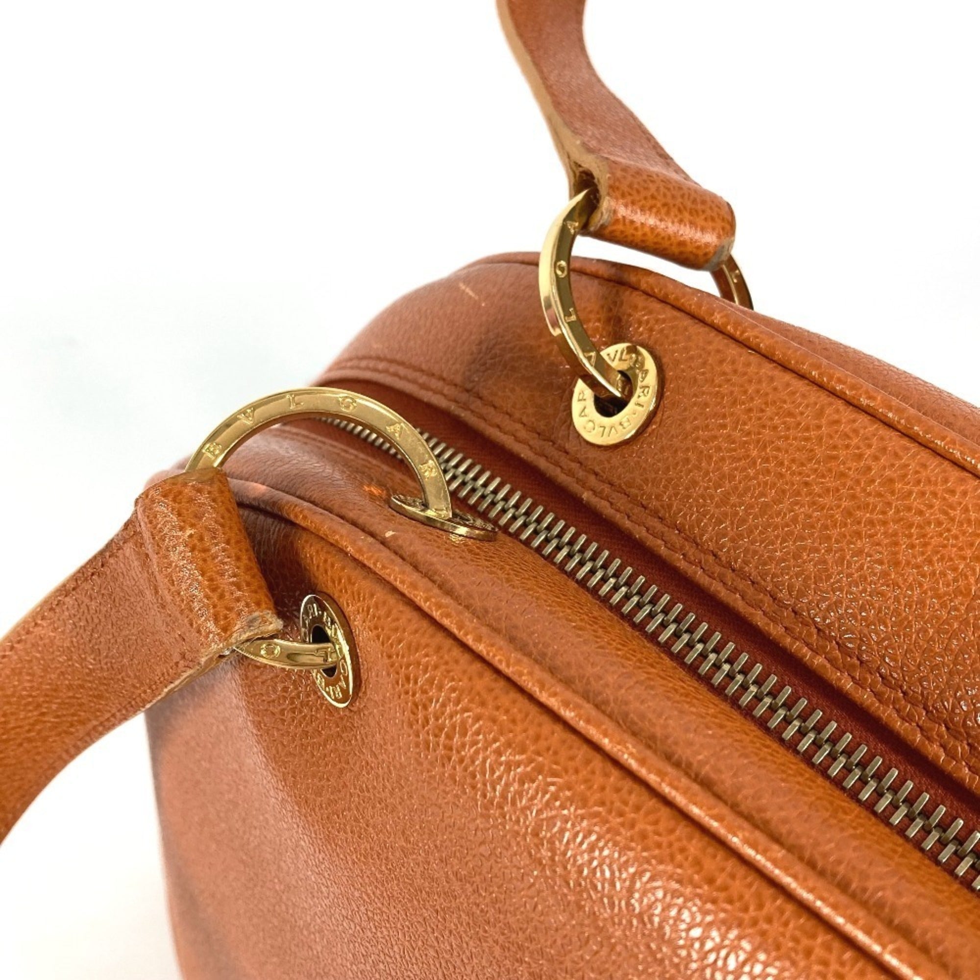 Bvlgari Brown Leather Boston Bag Shoulder Bag (Pre-Owned)
