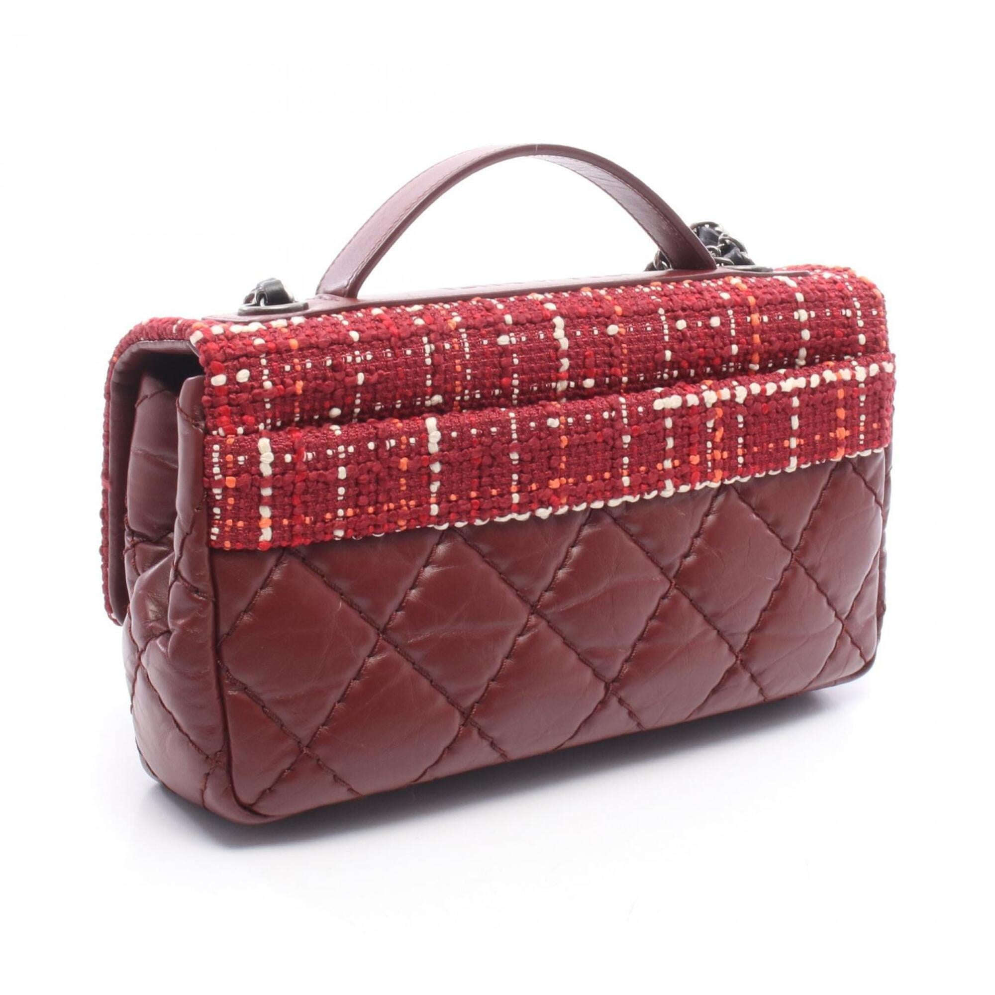 Chanel Bordeaux Multi-Color Red Color Fabric Leather Handbag Shoulder Bag (Pre-Owned)