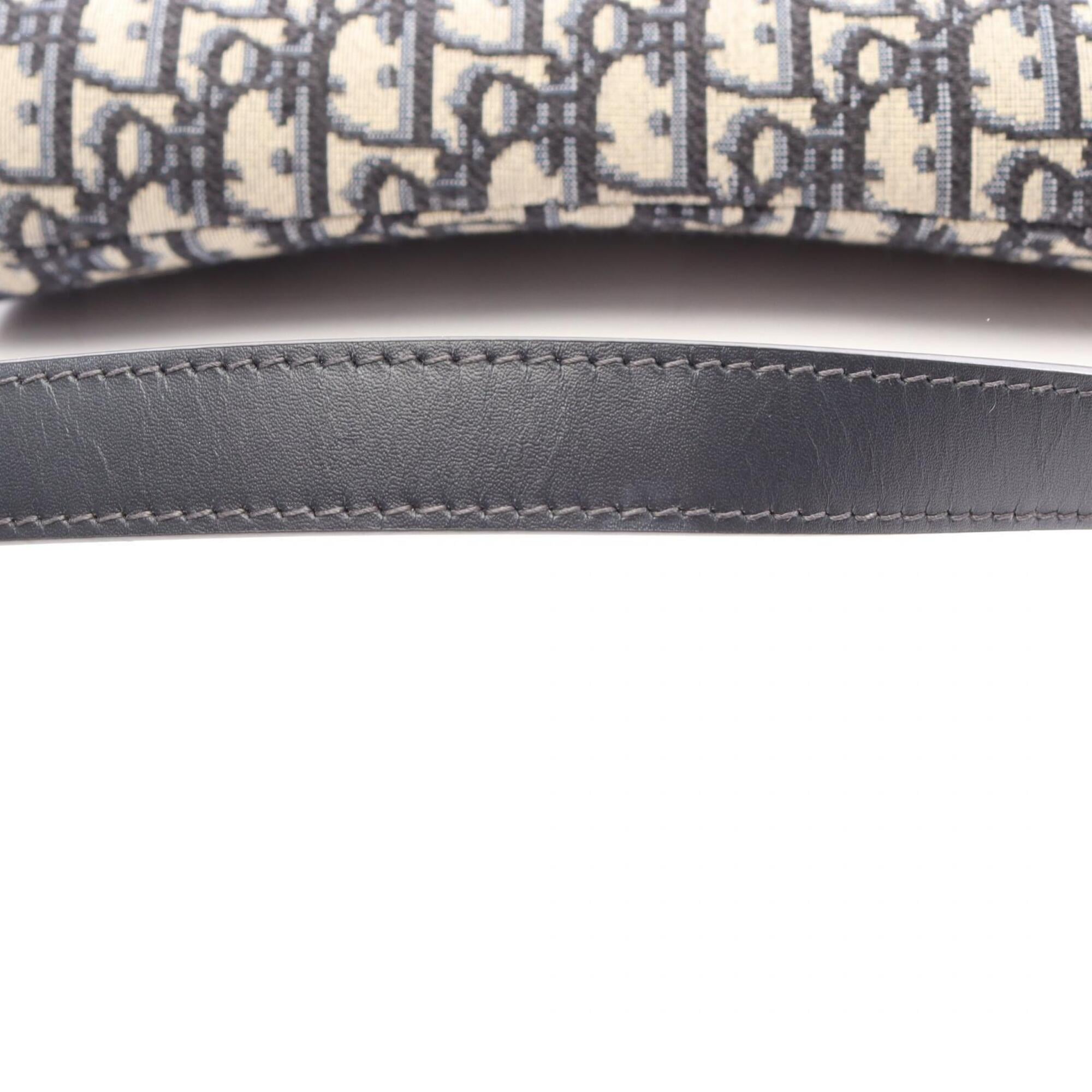 Christian Dior Beige Navy Canvas Leather Saddle Bag (Pre-Owned)