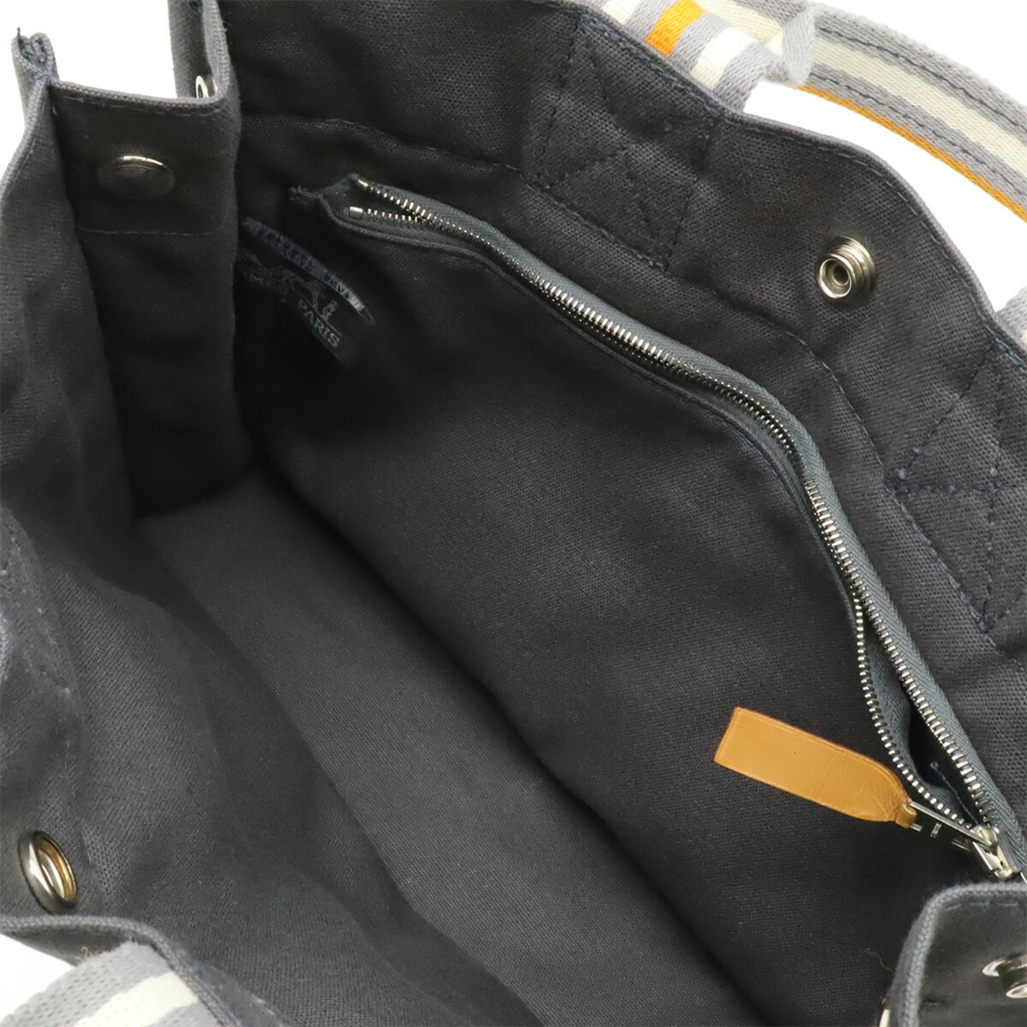 Hermes Gray Orange White Canvas Handbag Tote Bag (Pre-Owned)
