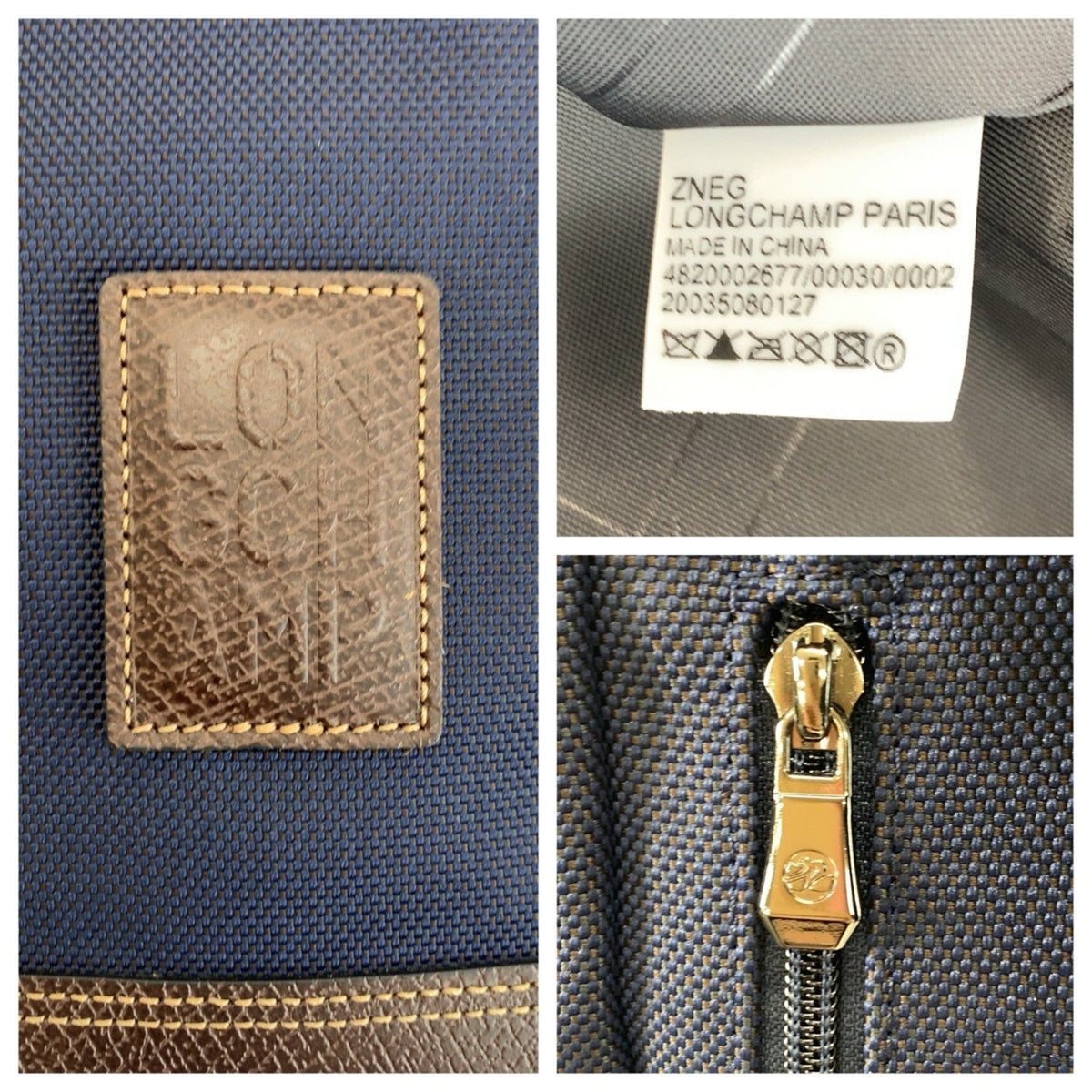 Longchamp Brown Navy Canvas Leather Backpack (Pre-Owned)
