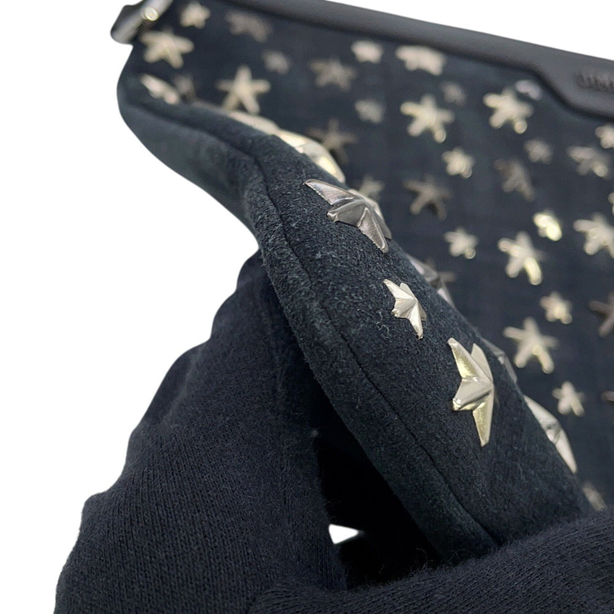 Jimmy Choo Navy Black Denim Leather Clutch Bag Handbag (Pre-Owned)