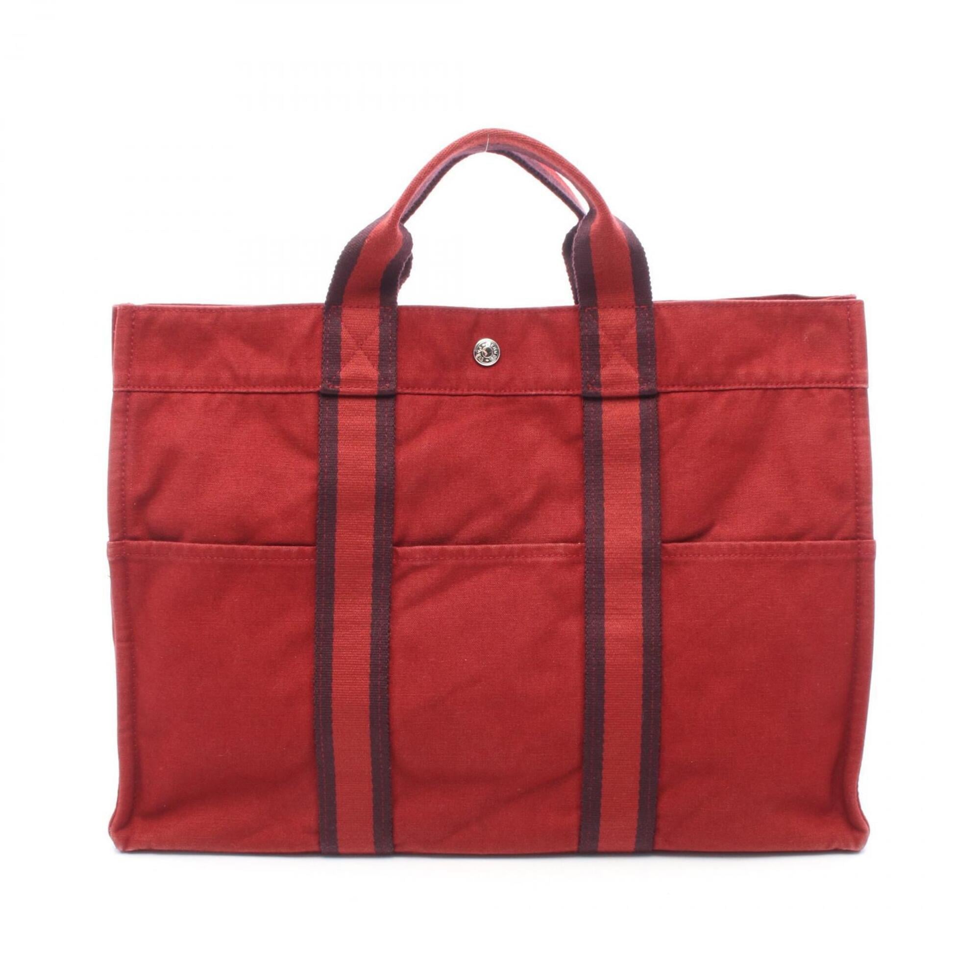 Hermes Bordeaux Red Color Canvas Handbag Tote Bag (Pre-Owned)