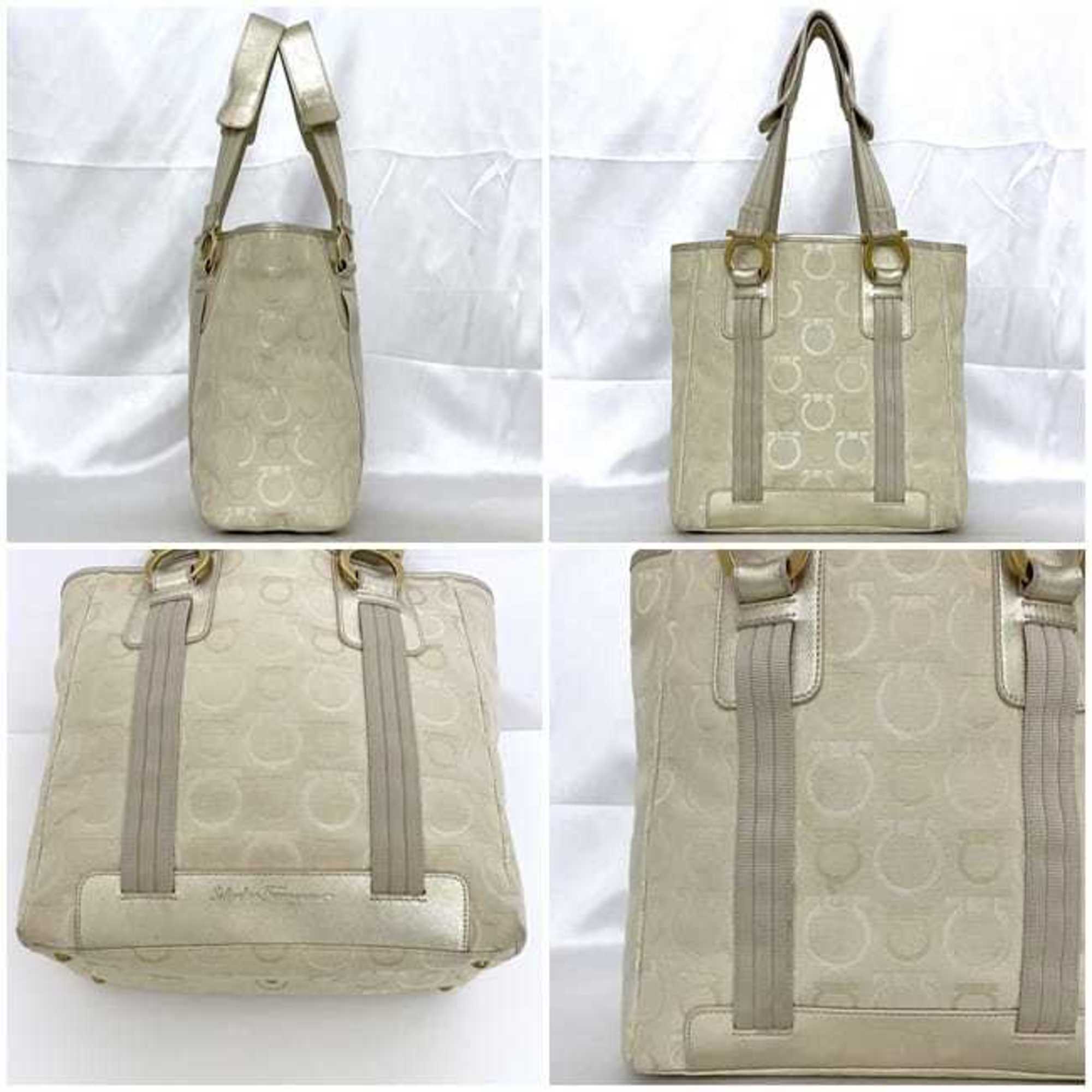 Salvatore Ferragamo Beige Canvas Leather Tote Bag (Pre-Owned)