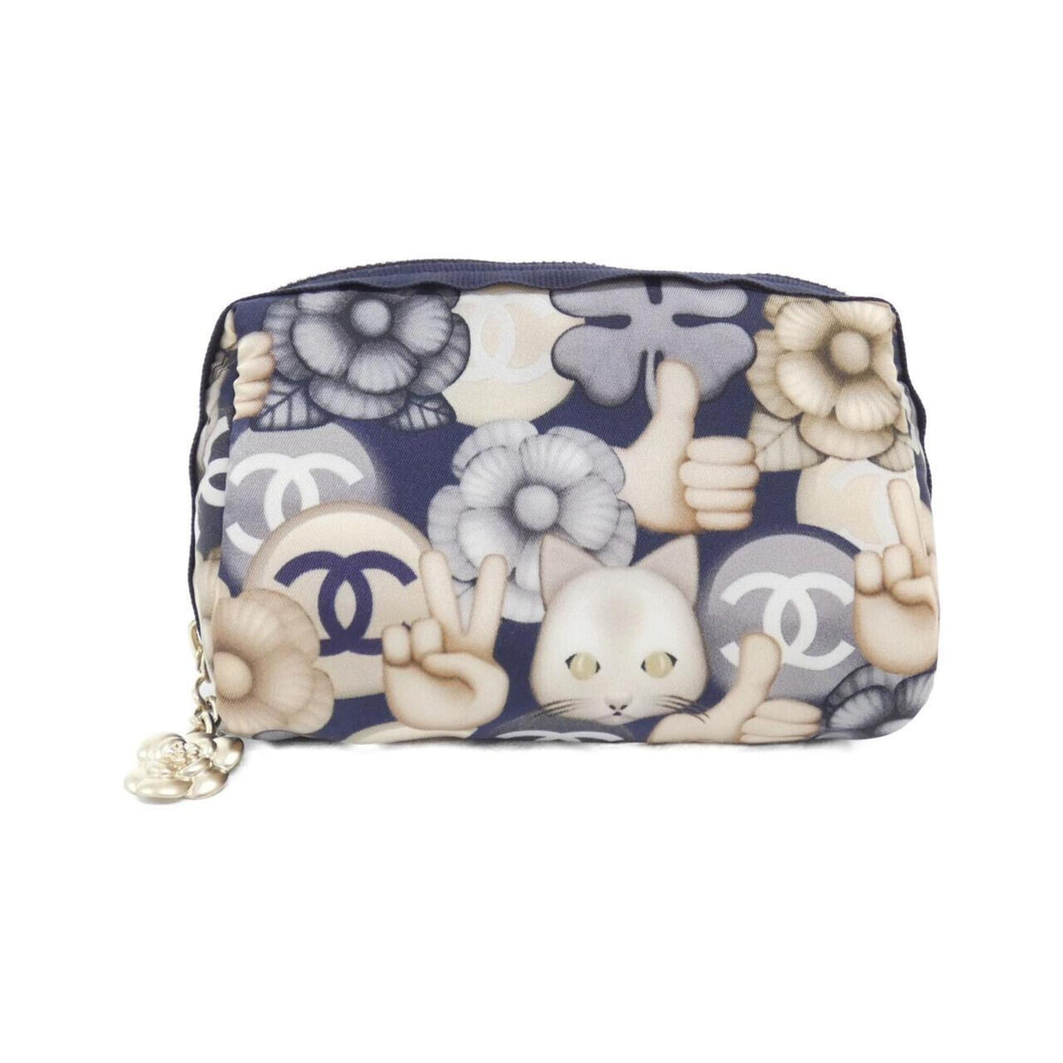 Chanel Gold Navy Nylon Handbag Pouch (Pre-Owned)