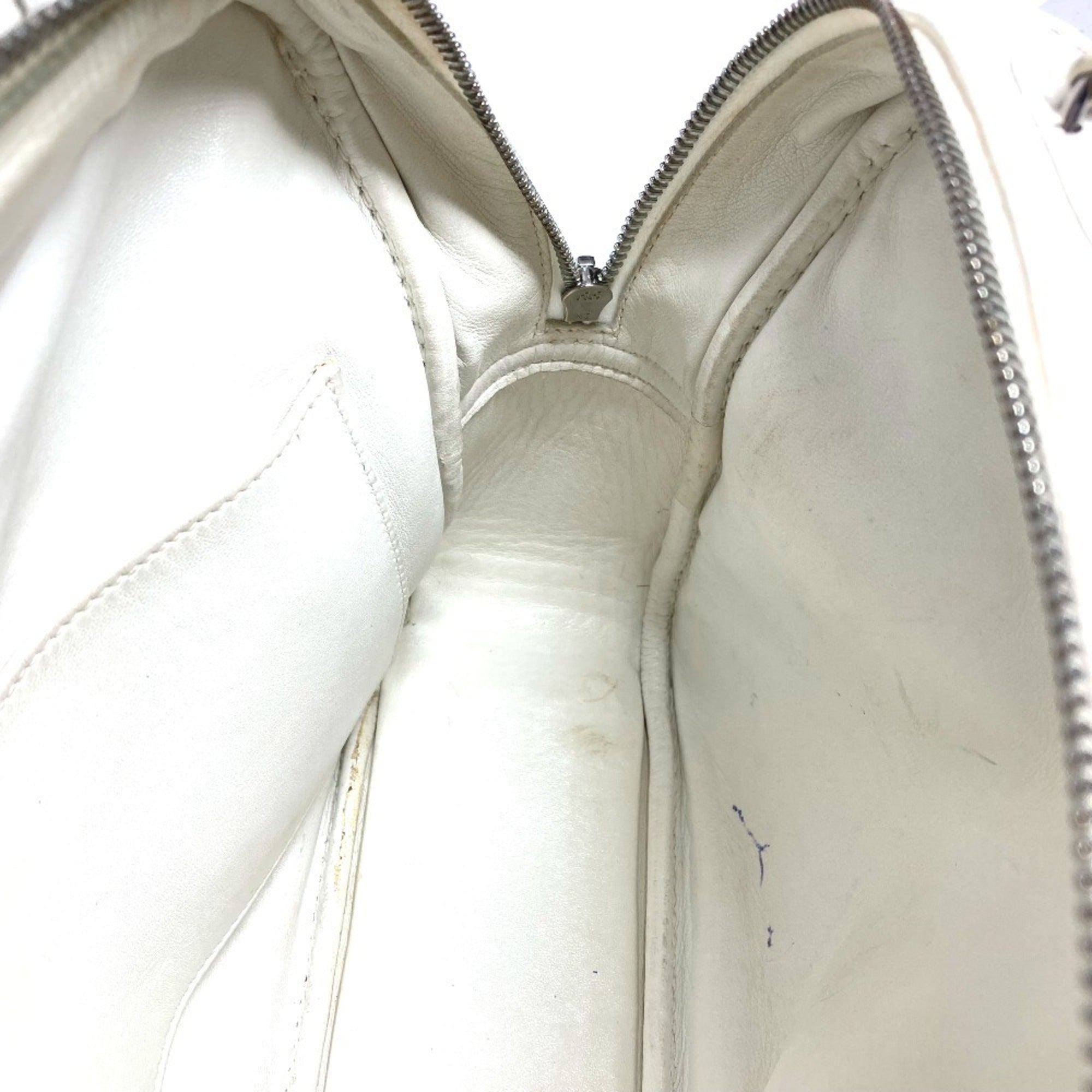 Hermes White Leather Boston Bag Handbag (Pre-Owned)