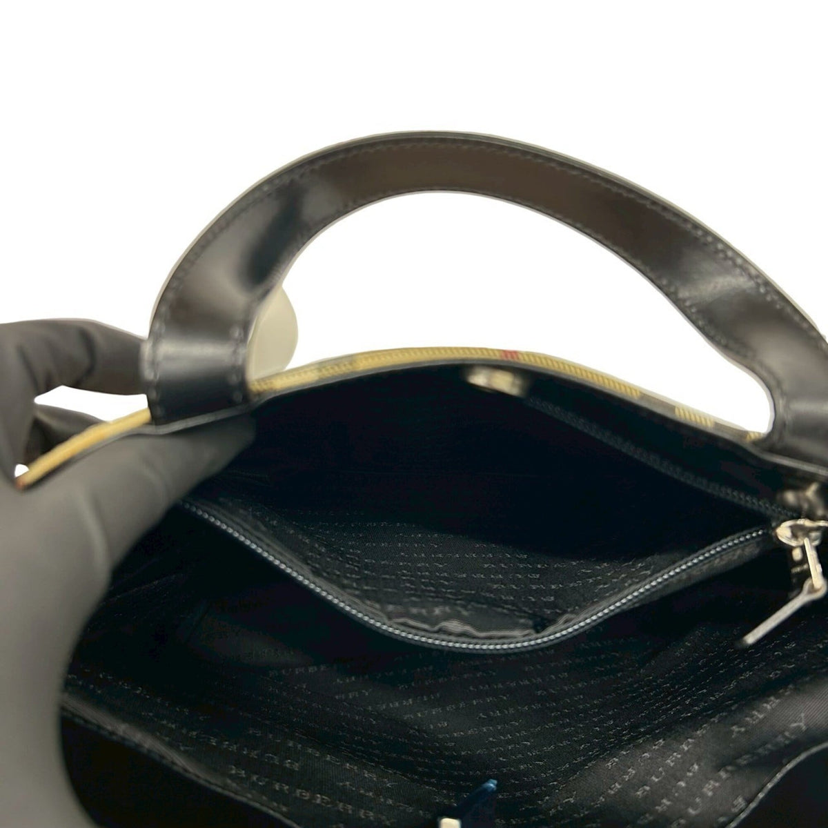 Burberry Beige Black Pvc Leather Boston Bag Handbag Tote Bag (Pre-Owned)