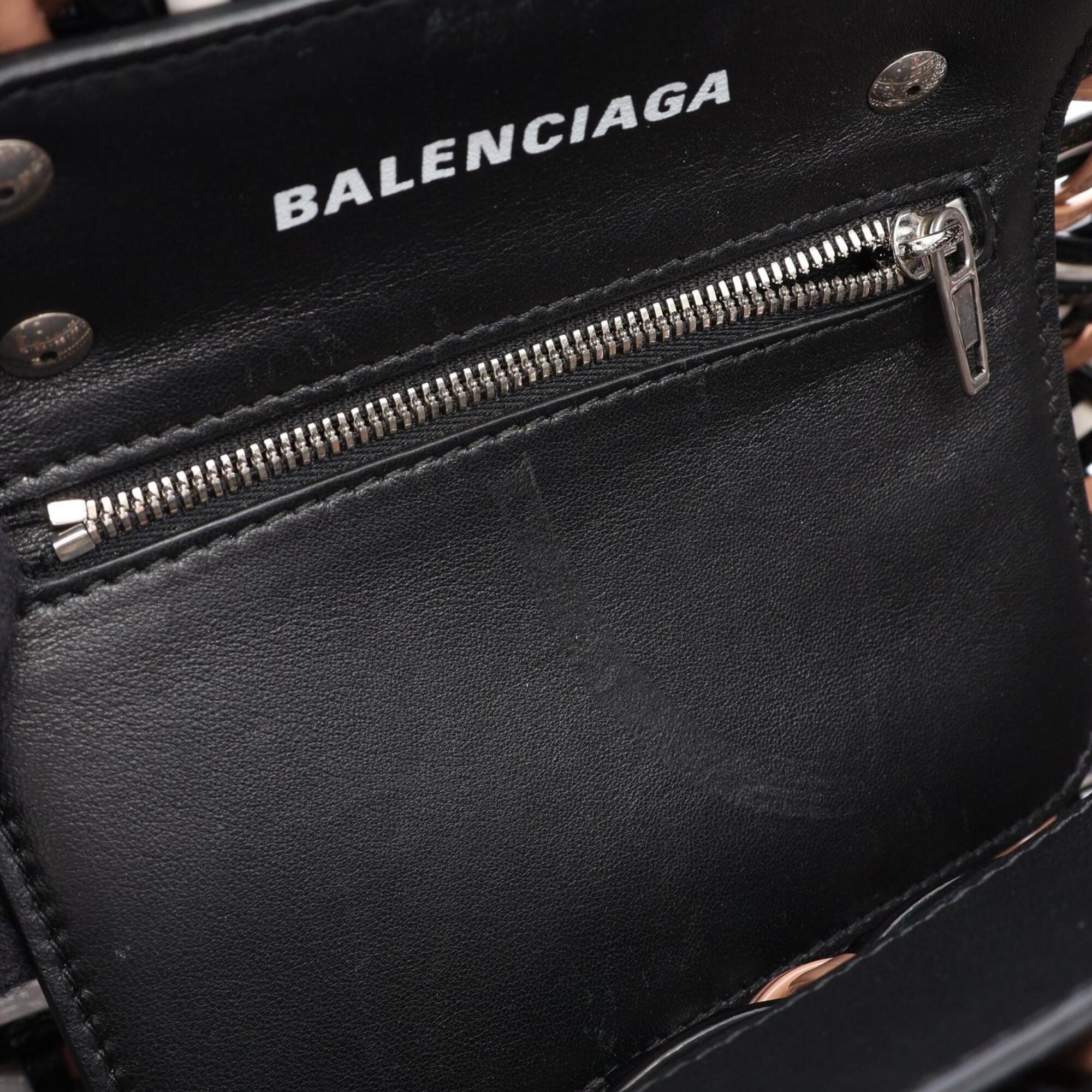 Balenciaga Black Brown White Leather Basket Handbag Tote Bag (Pre-Owned)