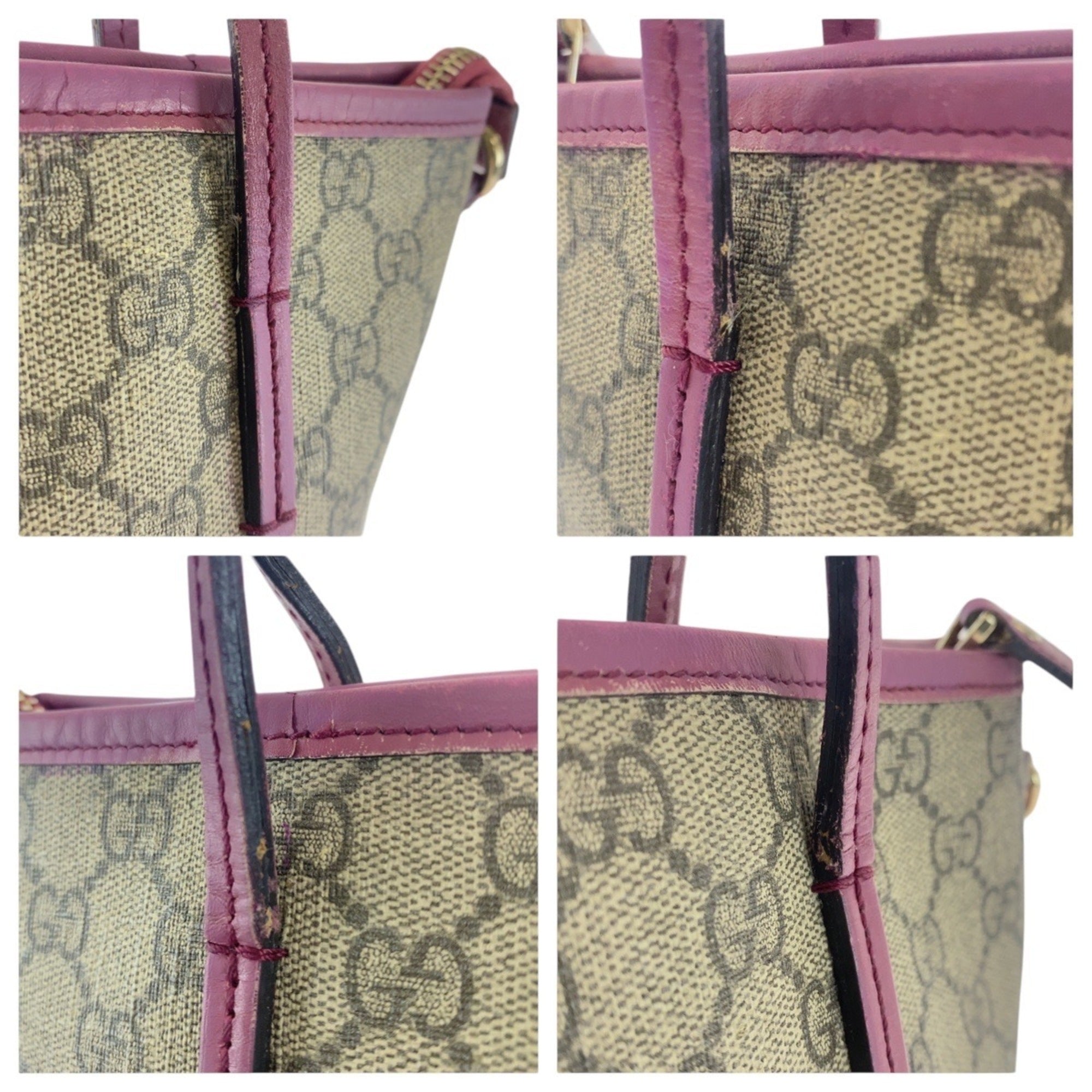 Gucci Beige Purple Gg Supreme Leather Handbag Shoulder Bag (Pre-Owned)