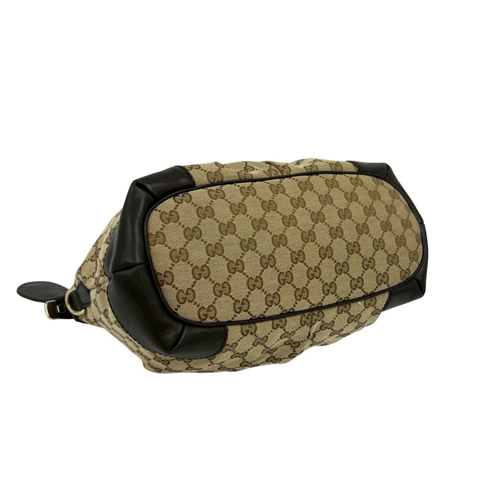 Gucci Beige Brown Canvas Leather Handbag Shoulder Bag Tote Bag (Pre-Owned)