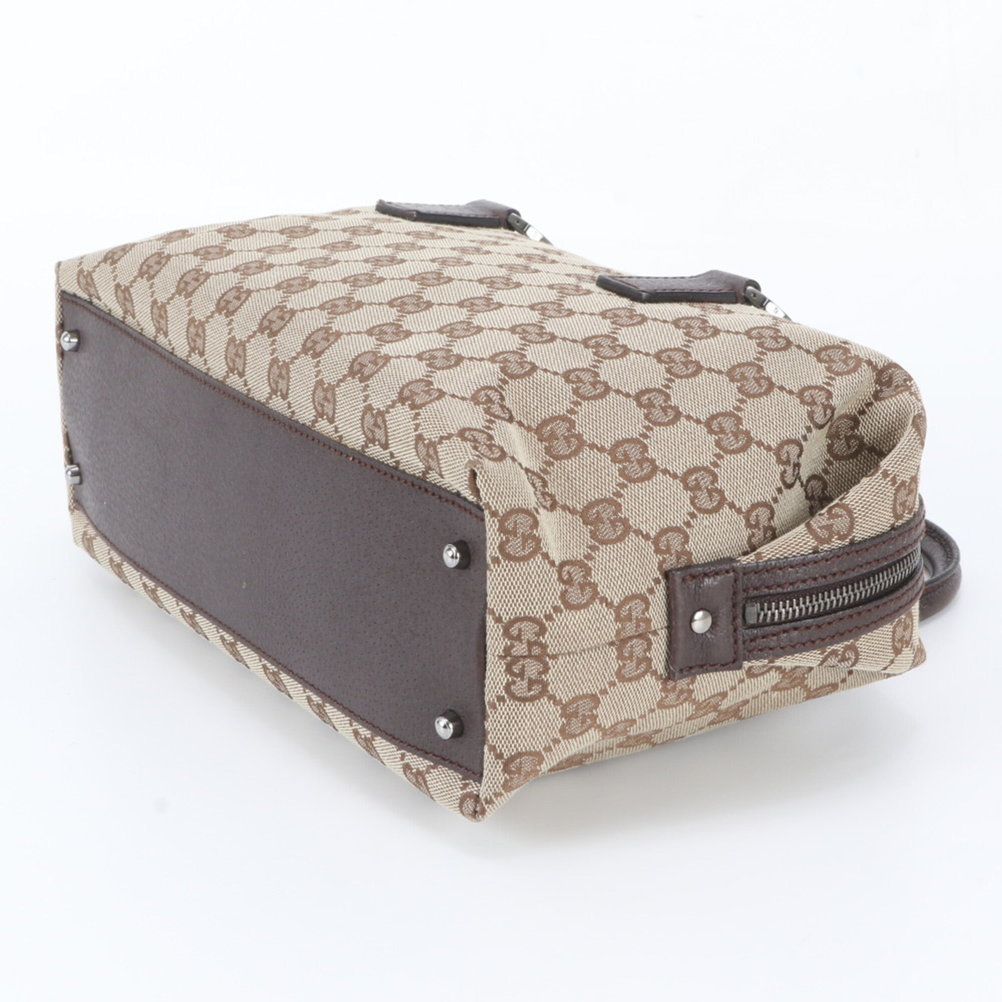 Gucci Brown Leather Canvas Handbag Tote Bag (Pre-Owned)