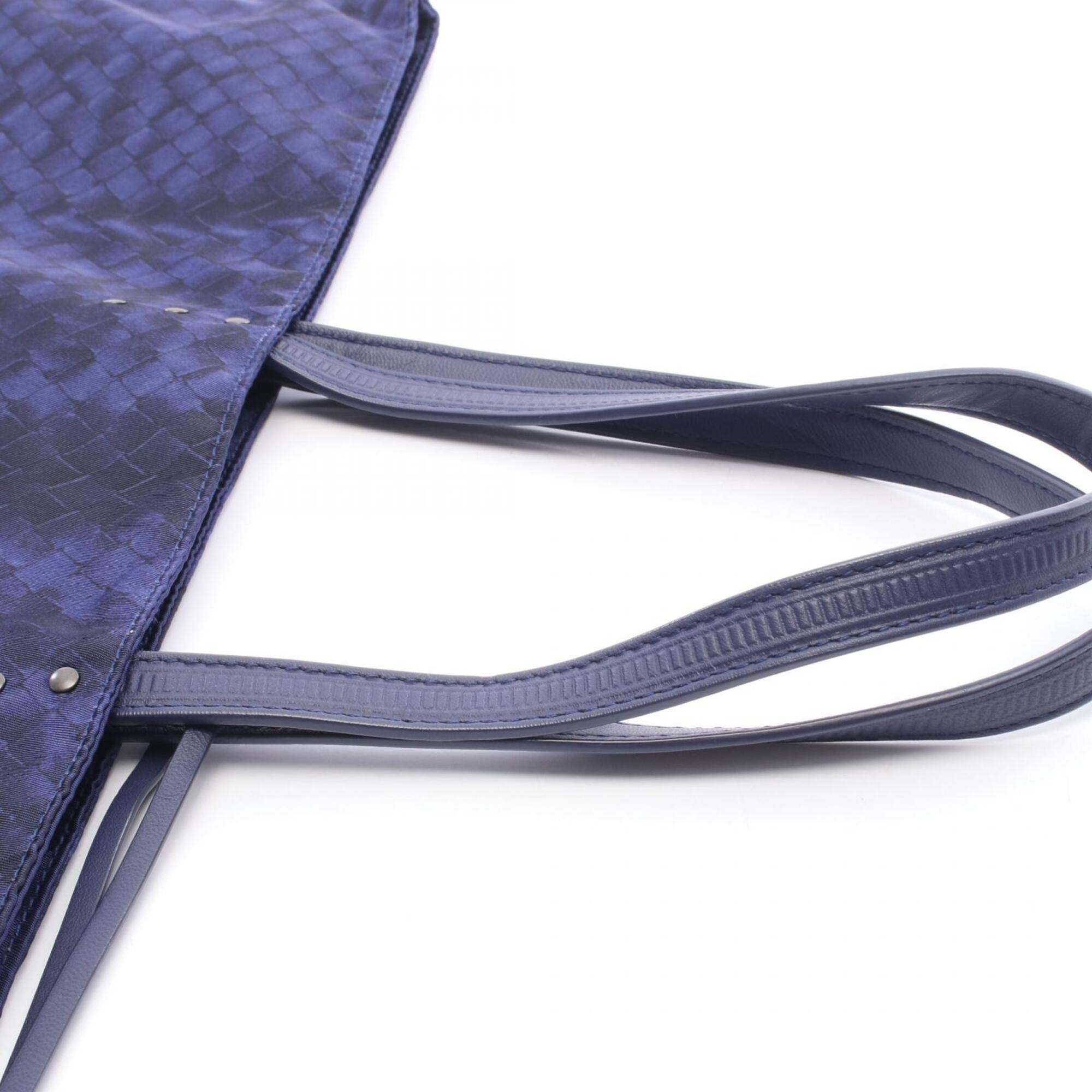 Bottega Veneta Blue Navy Nylon Leather Handbag Tote Bag (Pre-Owned)