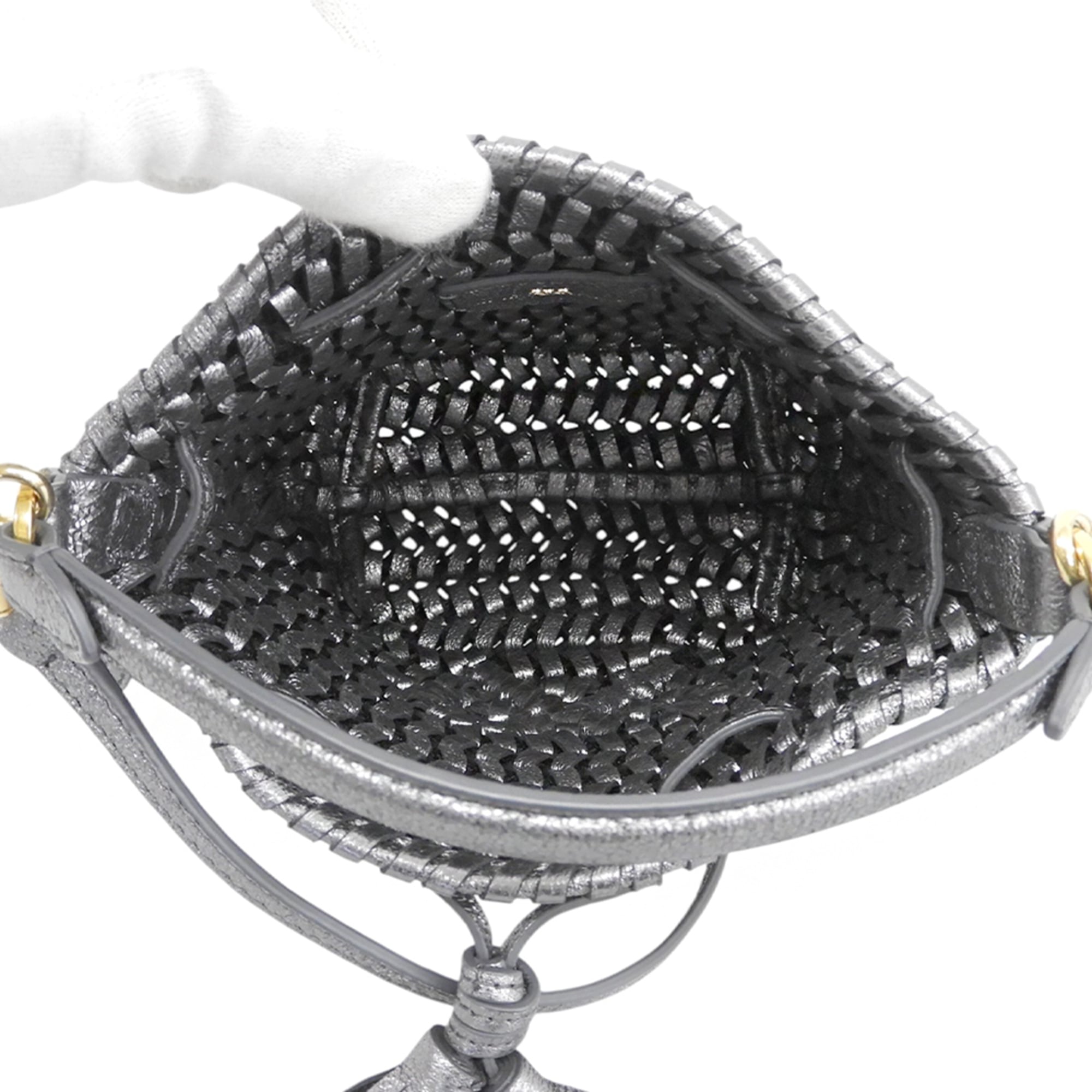 Anya Hindmarch Metallic Gray Leather Shoulder Bag (Pre-Owned)