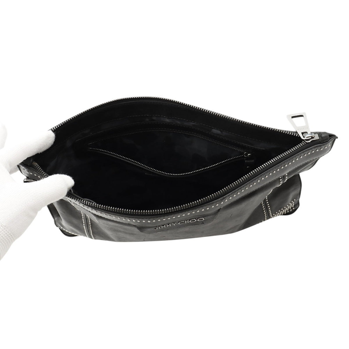 Jimmy Choo Black Leather Clutch Bag Handbag (Pre-Owned)