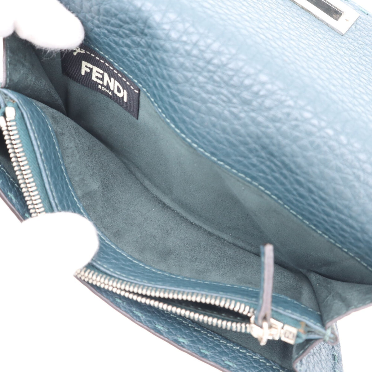 Fendi Selleria Green Leather Long Wallet (Bi-Fold) (Pre-Owned)