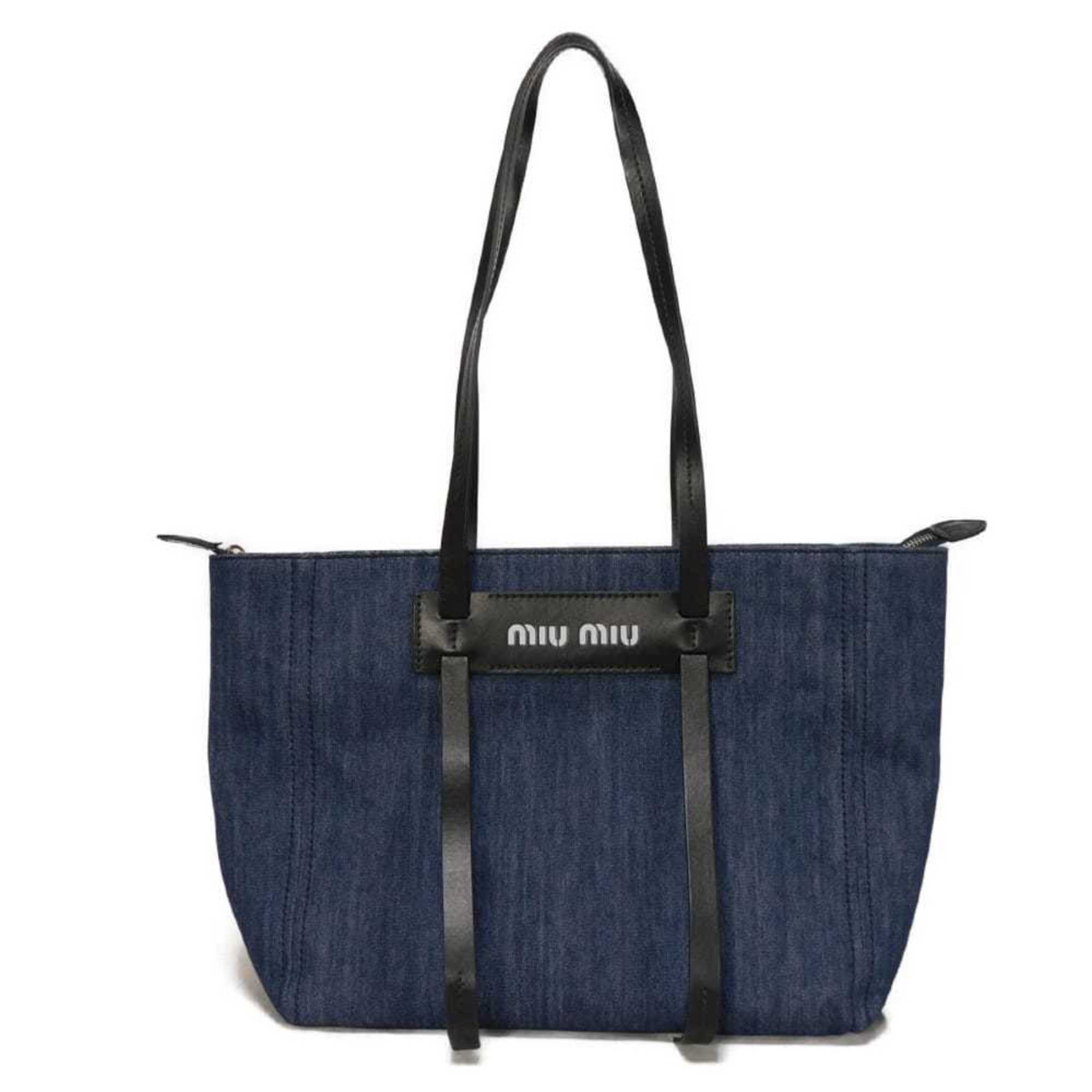 Miu Miu Blue Denim Shoulder Bag Tote Bag (Pre-Owned)