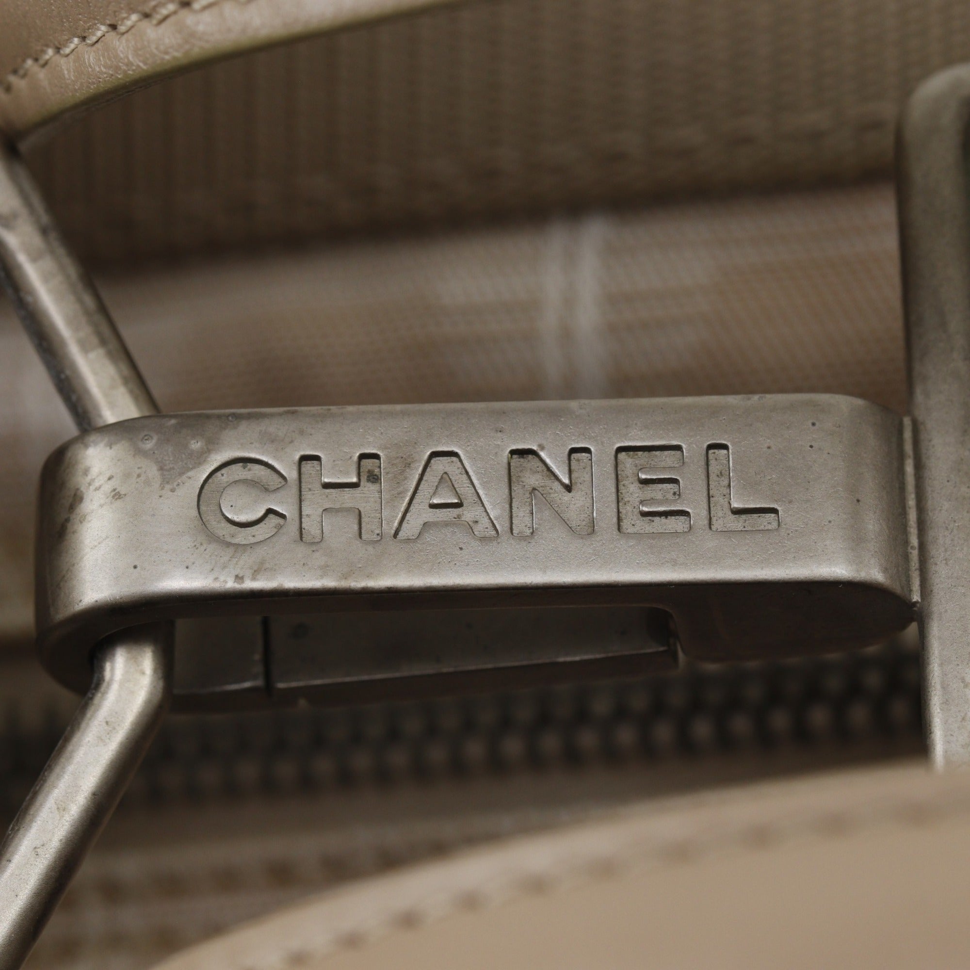 Chanel New Travel Line Beige Nylon Canvas Boston Bag Weekend Bag (Pre-Owned)