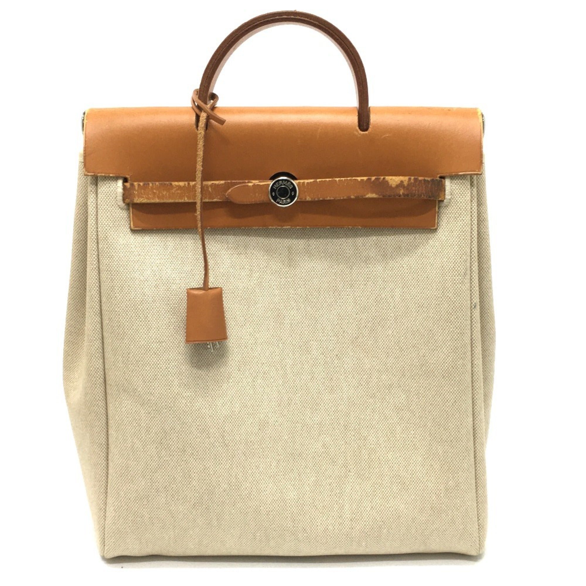 Hermes Her Bag Natural Canvas Leather Backpack (Pre-Owned)