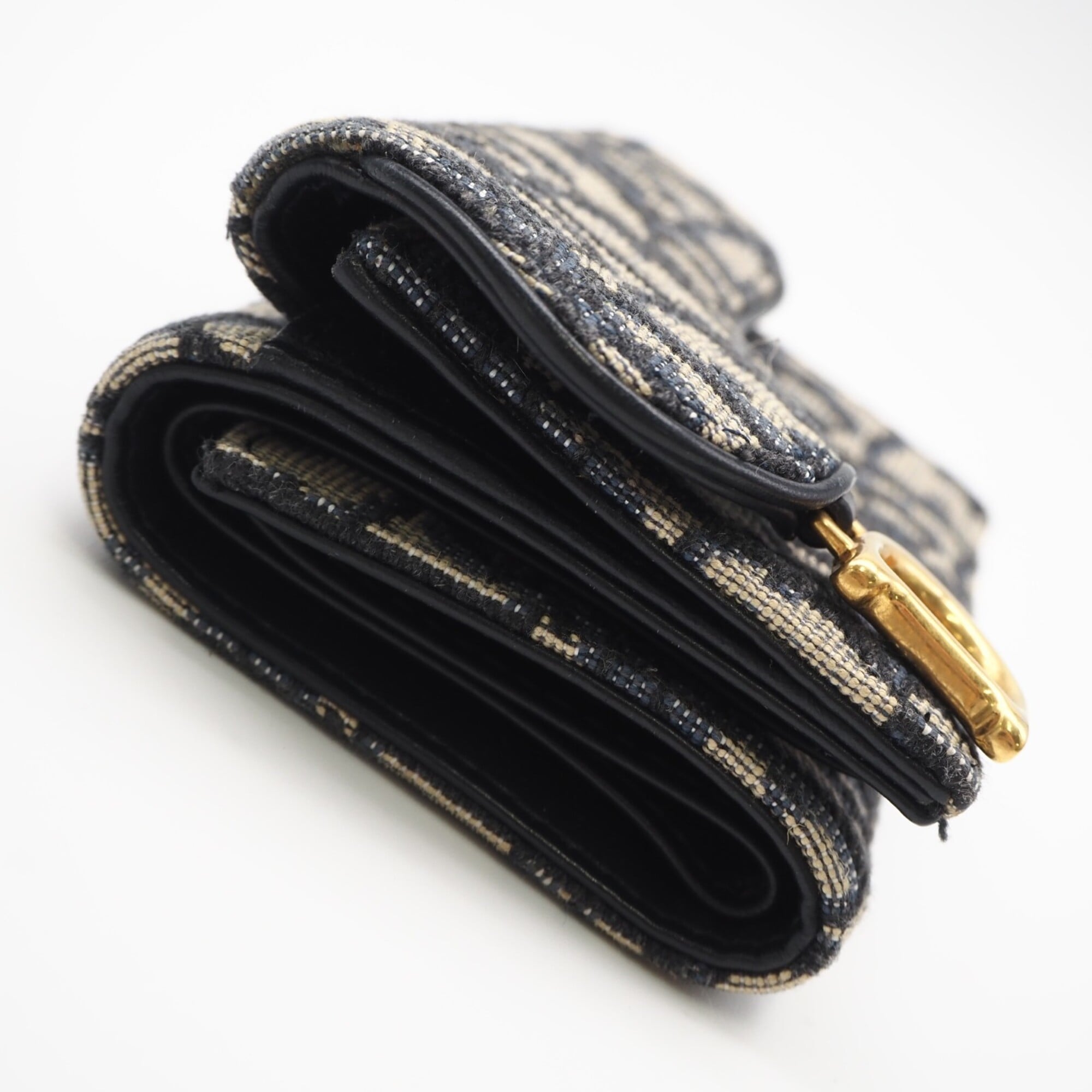Christian Dior Beige Navy Canvas Leather Wallet (Tri-Fold) (Pre-Owned)
