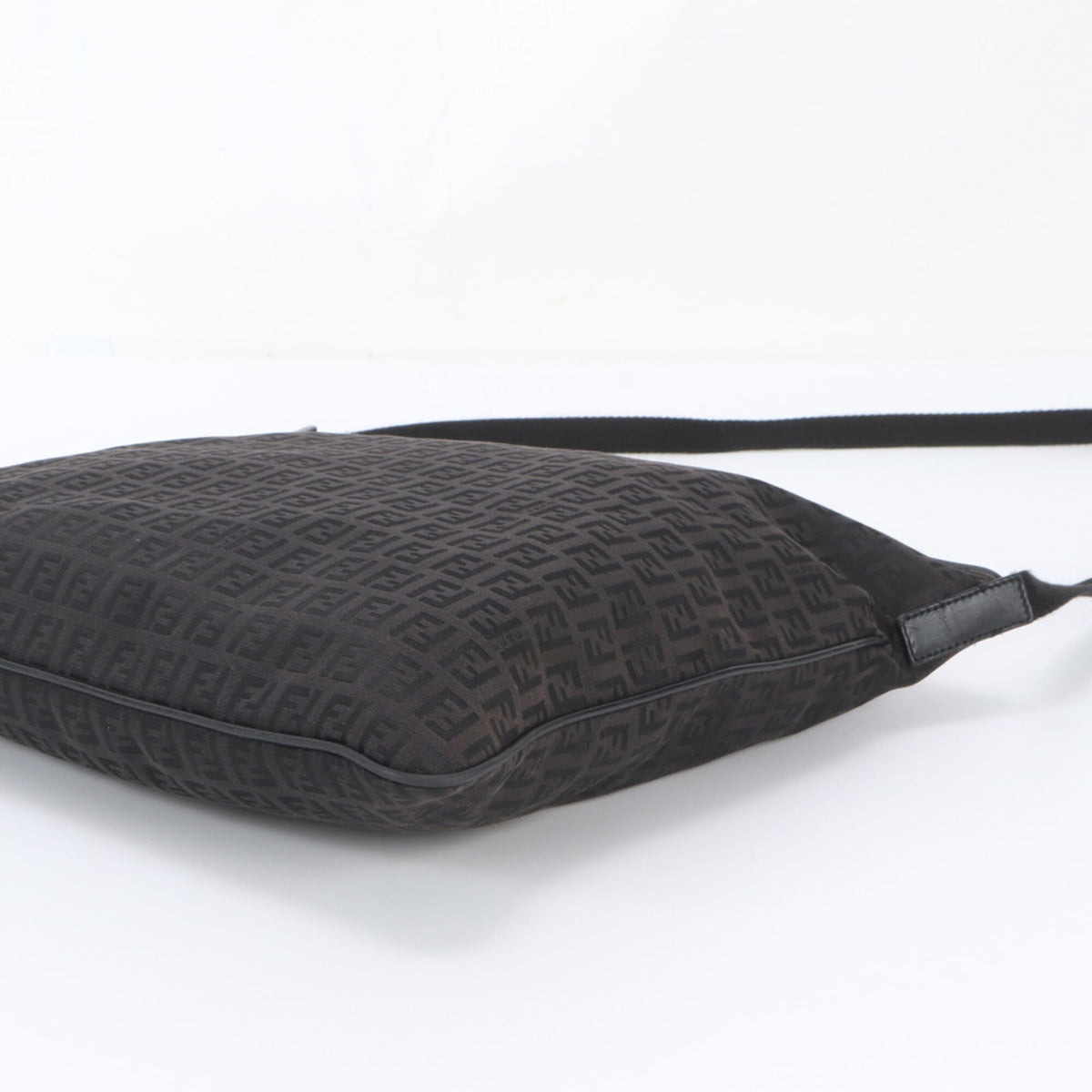 Fendi Black Leather Canvas Messenger Bag Shoulder Bag Tote Bag (Pre-Owned)