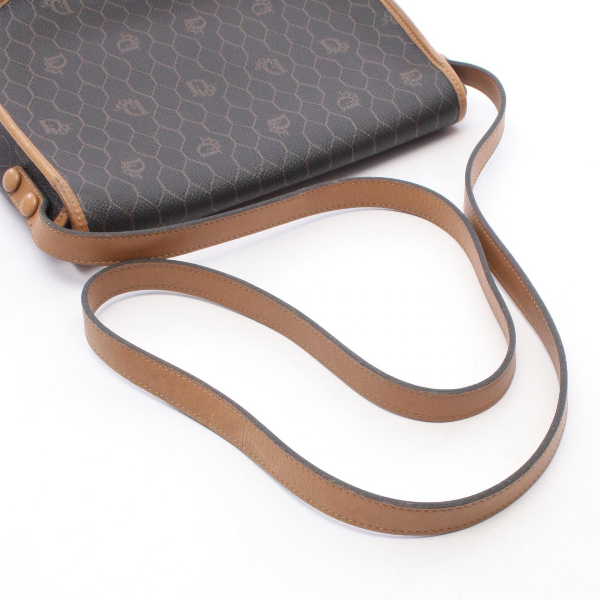 Christian Dior Black Brown Coated Canvas Leather Handbag Shoulder Bag (Pre-Owned)