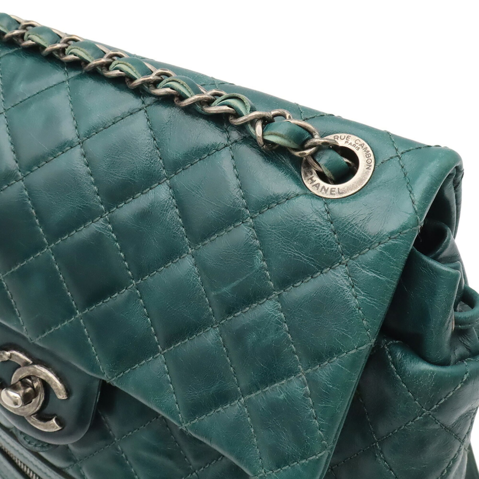 Chanel Matelasse Dark Green Leather Backpack (Pre-Owned)