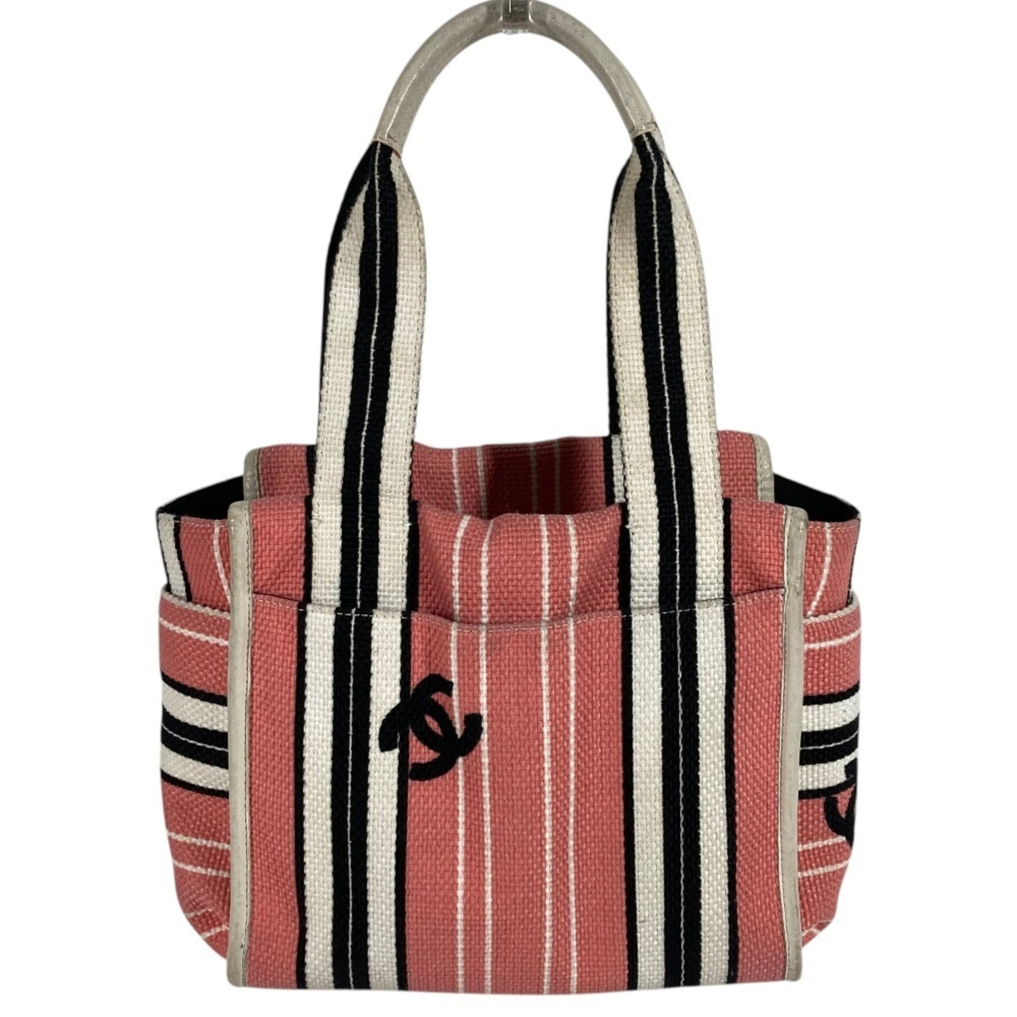 Chanel Black Pink White Canvas Leather Shoulder Bag Tote Bag (Pre-Owned)