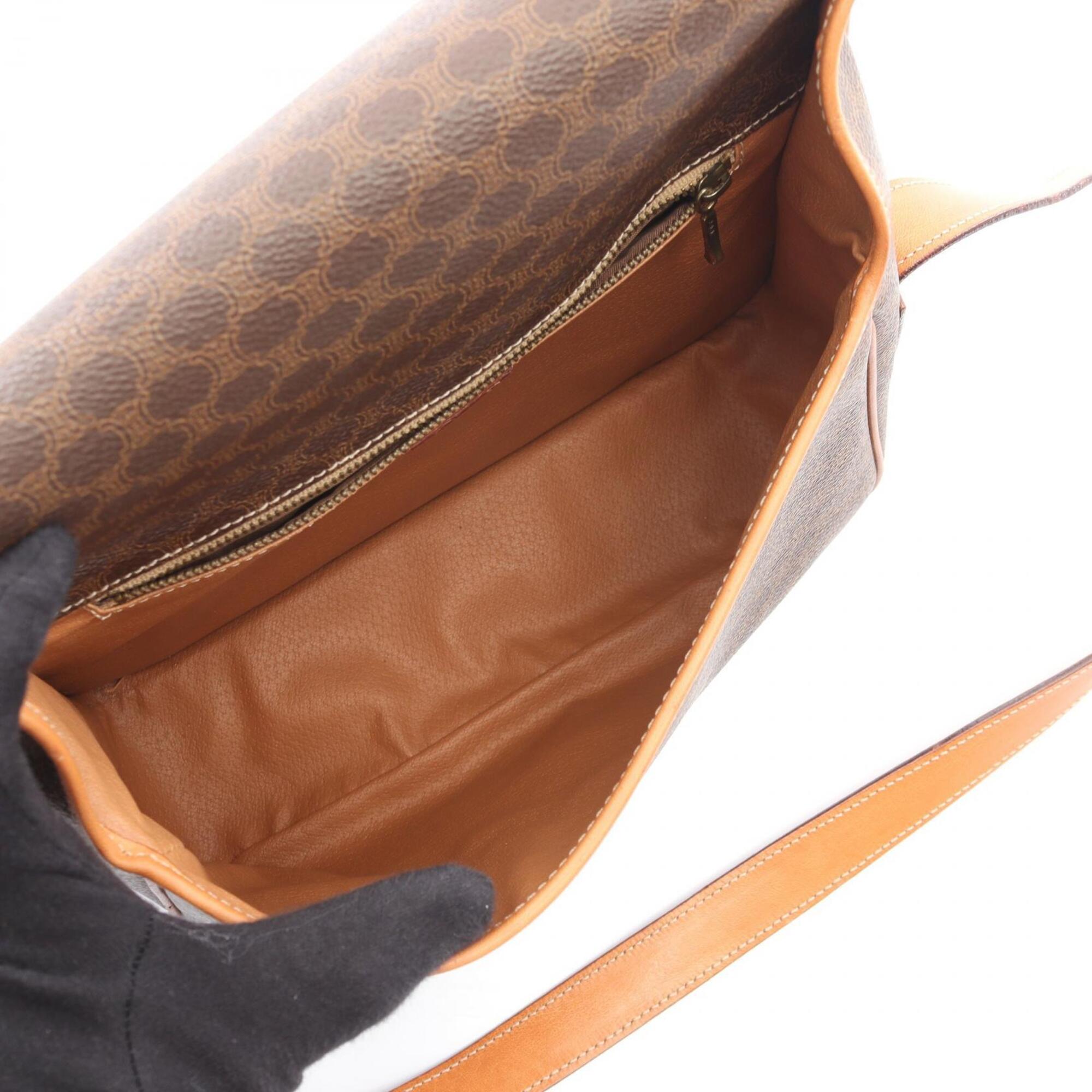 Celine Brown Coated Canvas Leather Handbag Shoulder Bag (Pre-Owned)