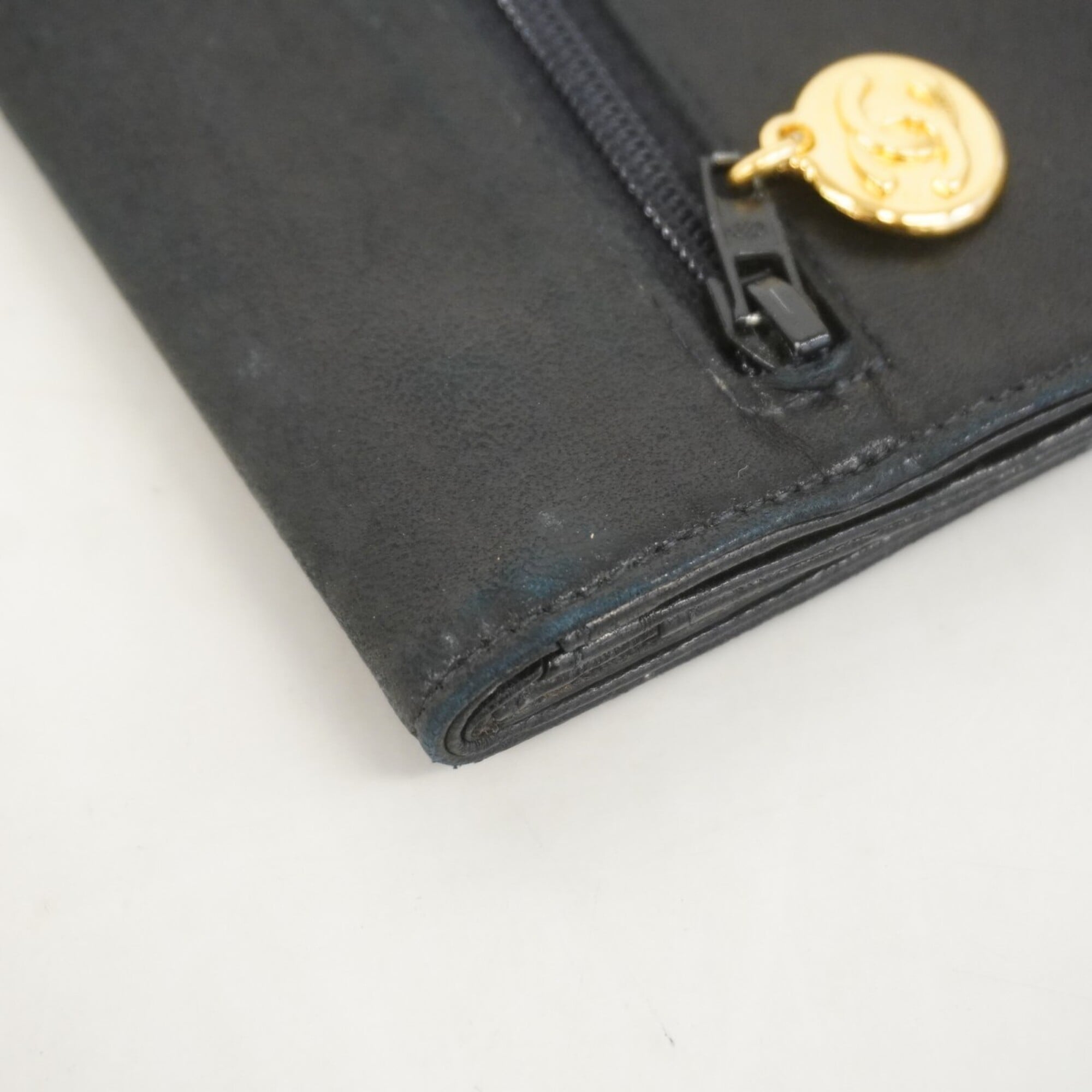Chanel Black Leather Long Bill Wallet (Bi-Fold) (Pre-Owned)