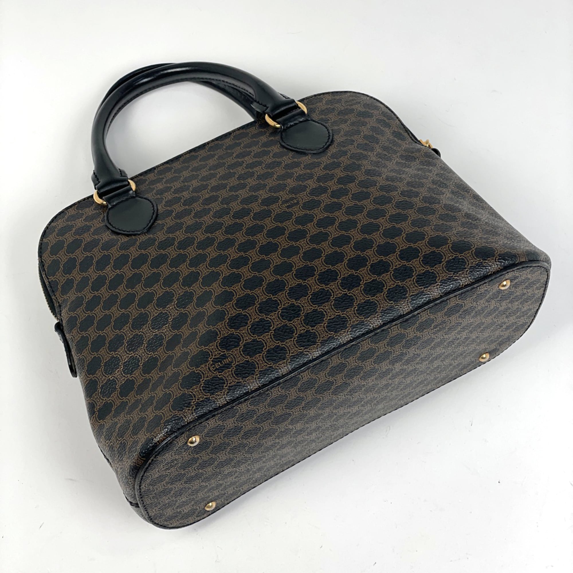 Celine Macadam Black Coated Canvas Leather Handbag (Pre-Owned)