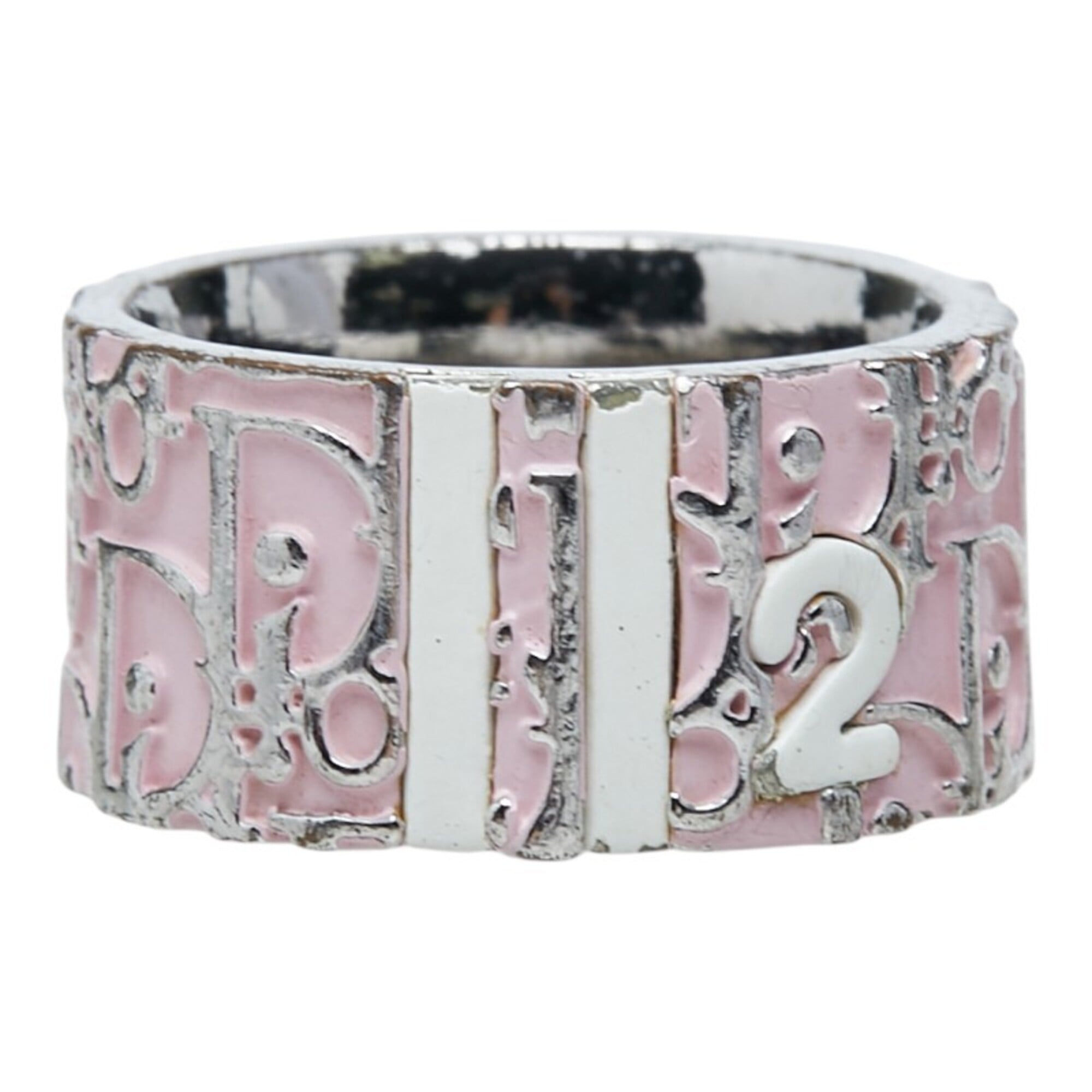 Christian Dior Silver Pink Metal Band Ring (Pre-Owned)