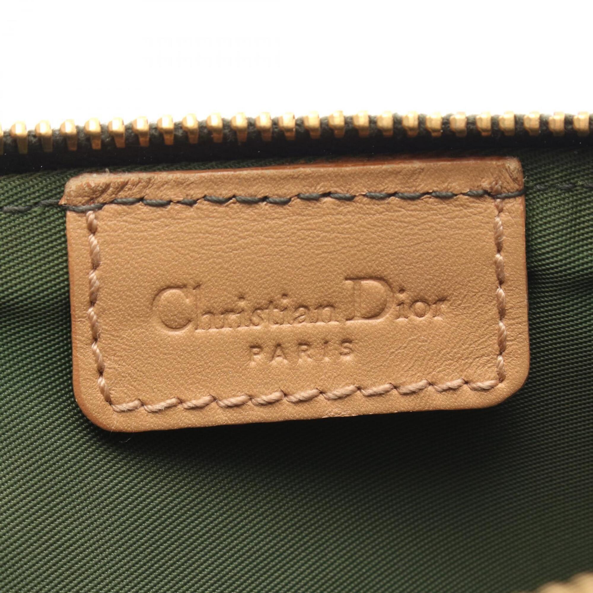 Christian Dior Beige Brown Green Canvas Leather Handbag Pouch (Pre-Owned)