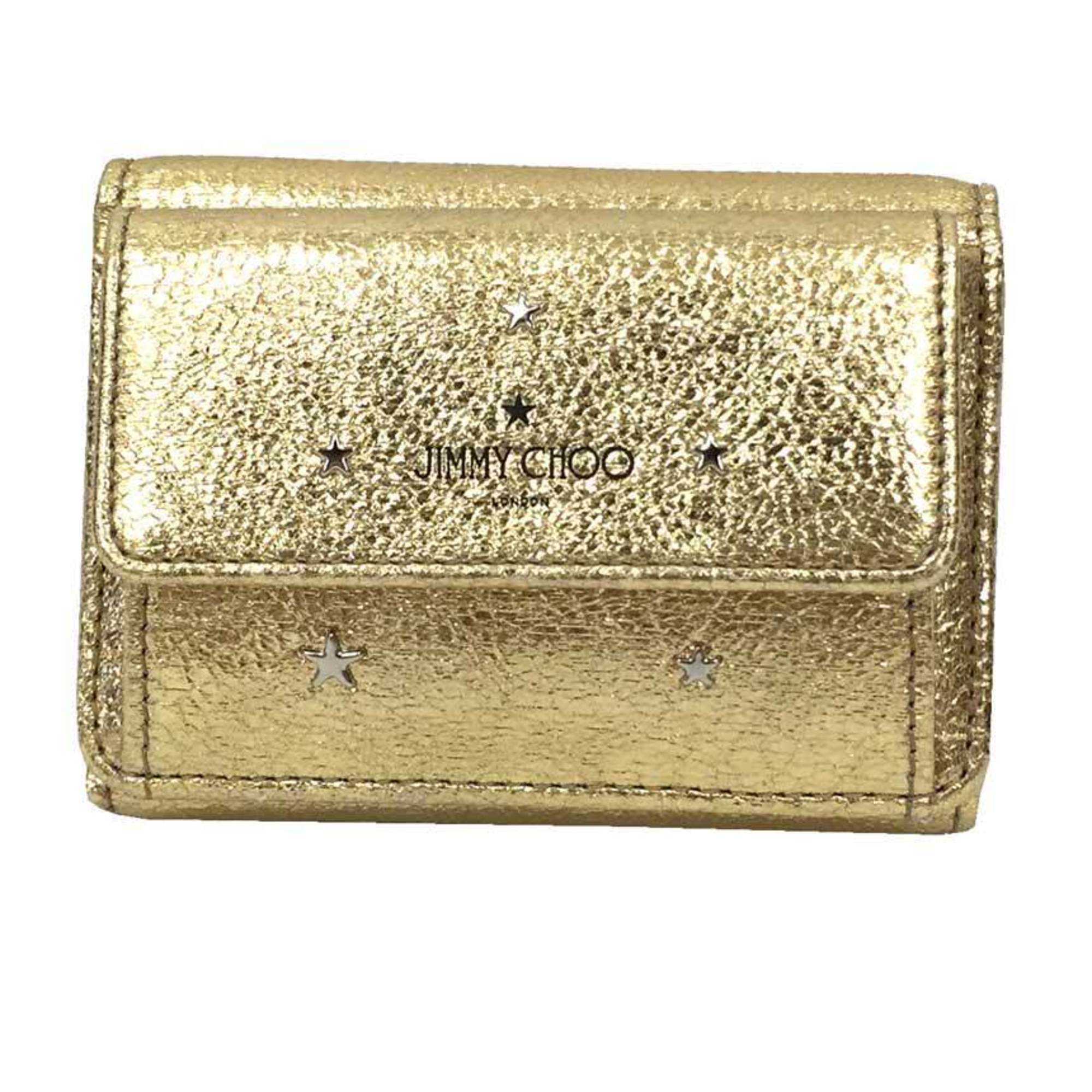 Jimmy Choo Gold Silver Metallic Gold Leather Wallet (Tri-Fold) (Pre-Owned)