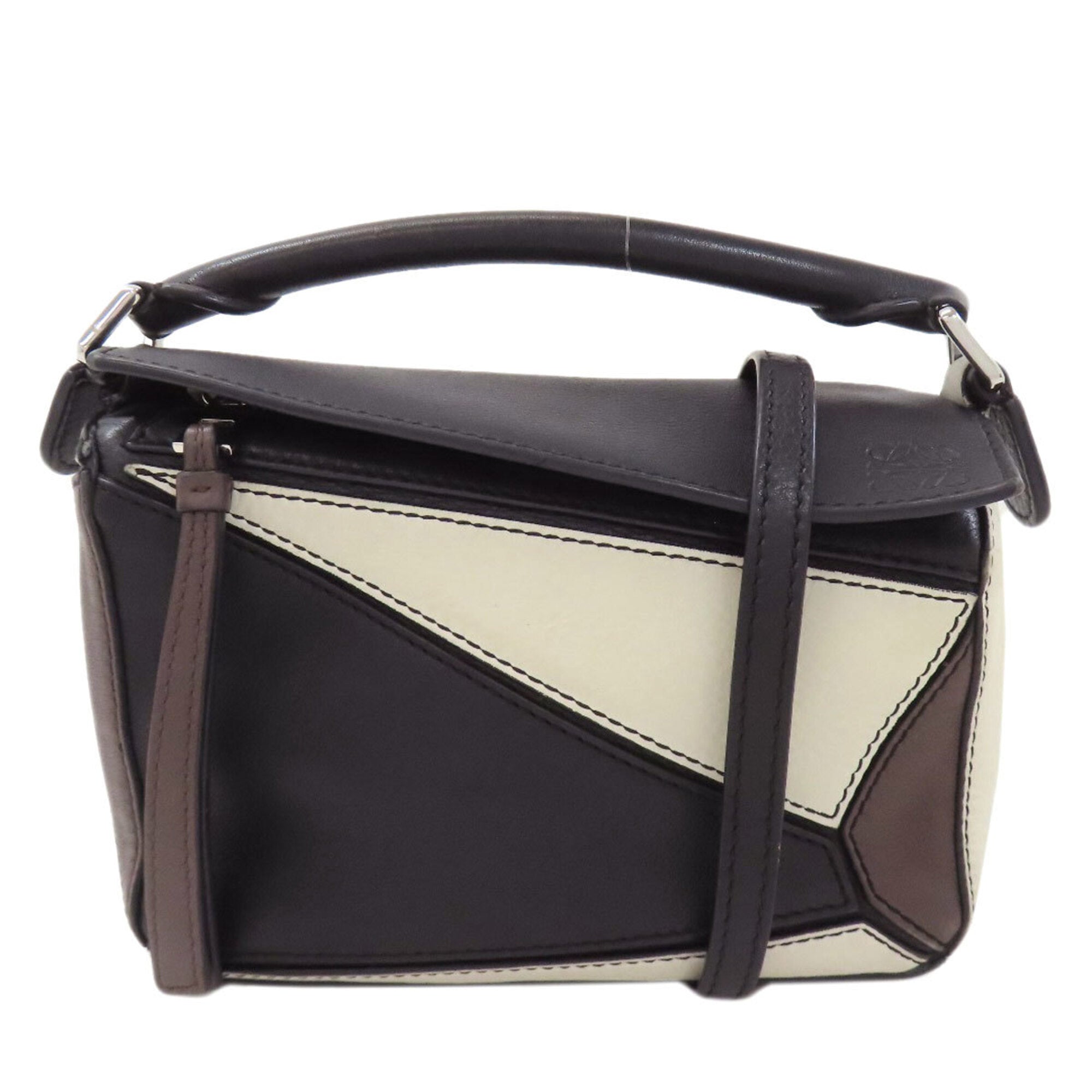 Loewe Black Brown White Leather Handbag (Pre-Owned)