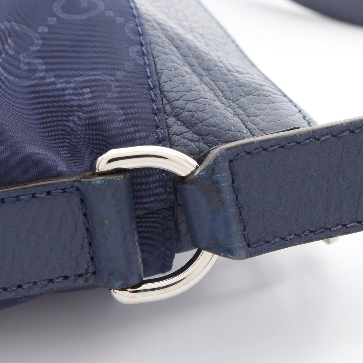 Gucci Blue Nylon Leather Handbag Shoulder Bag (Pre-Owned)