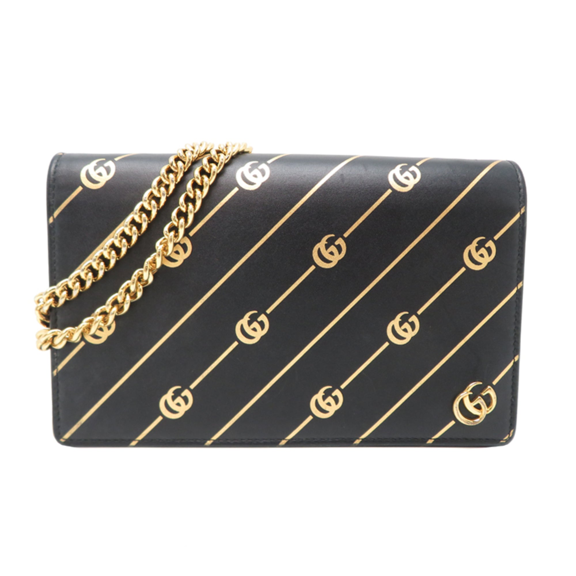 Gucci Black Gold Leather Shoulder Bag (Pre-Owned)