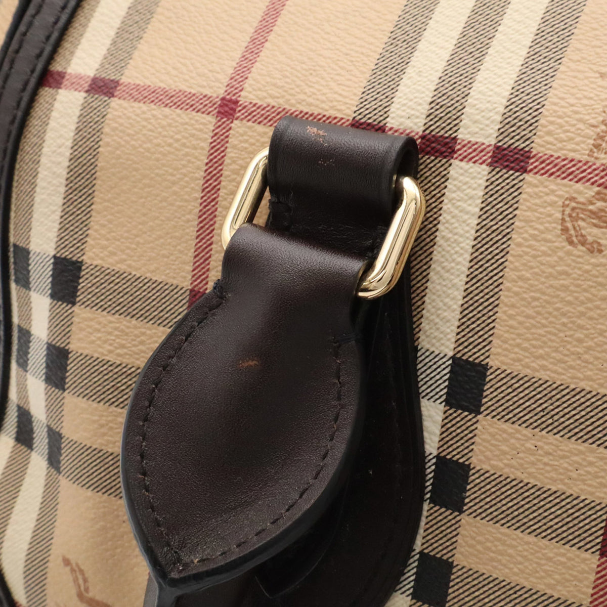 Burberry Beige Dark Brown Red Color Coated Canvas Leather Handbag Shoulder Bag (Pre-Owned)